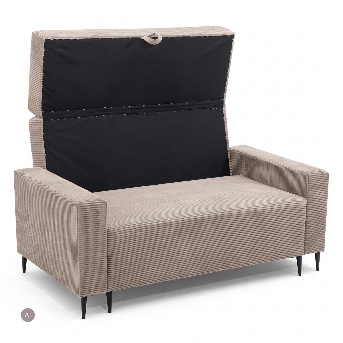 3-SITZER-SOFA EDEL mit Schlaffunktion und Bettkasten, Cordstoff Beige - Beige/Schwarz, Holz/Textil (165/94/100cm) - NACANAPA