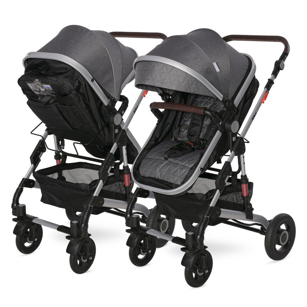 KINDERWAGEN 2 in 1 Alba dunkelgrau Adapter umbaubar Wickeltasche Moskitonetz - Grau, Metall (102/66/122cm) - Lorelli