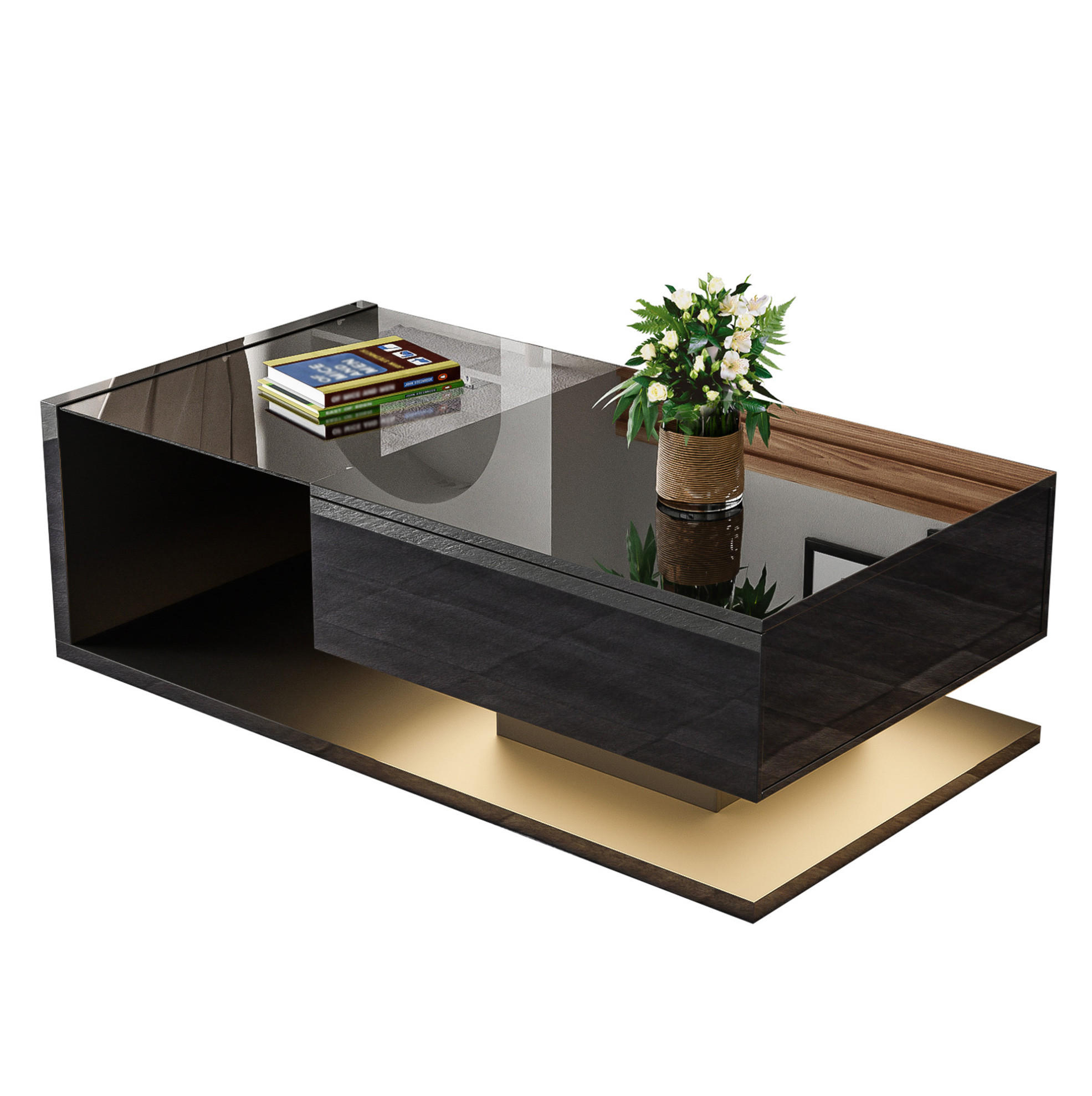 COUCHTISCH 105/55/32.5 cm schwarz aus Spanplatte mit LED-Effekt - Schwarz, Holzwerkstoff (105/55/32.5cm) - OKMYHOME