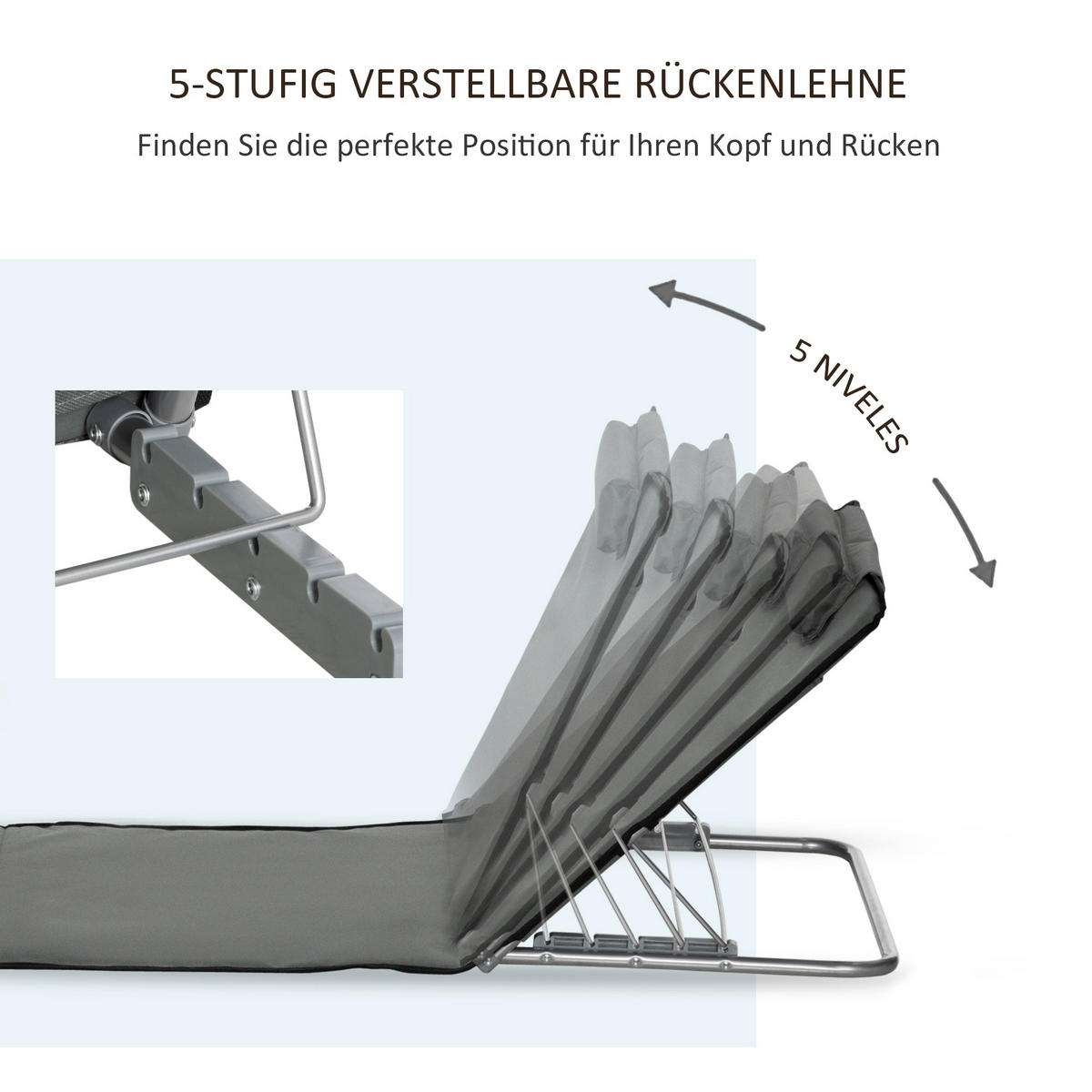 STRANDMATTE, 2er Set Faltbare Strandliege mit Kopfkissen, Tragetasche, Grau - Grau, Metall (53/35/124cm) - Outsunny