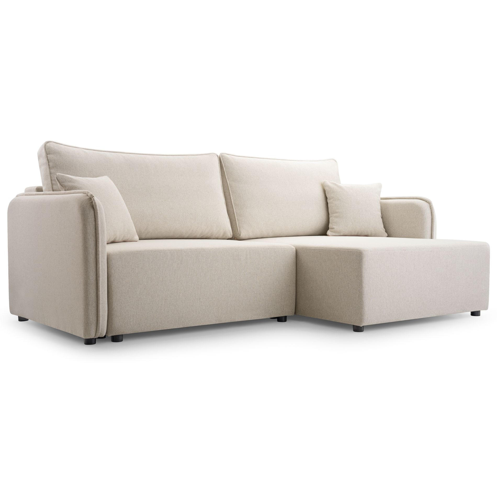 ECKSOFA Kassian, Hellbeige Strukturstoff, rechtsseitig - Ecru/Schwarz, Kunststoff/Textil (227/147cm) - Selsey