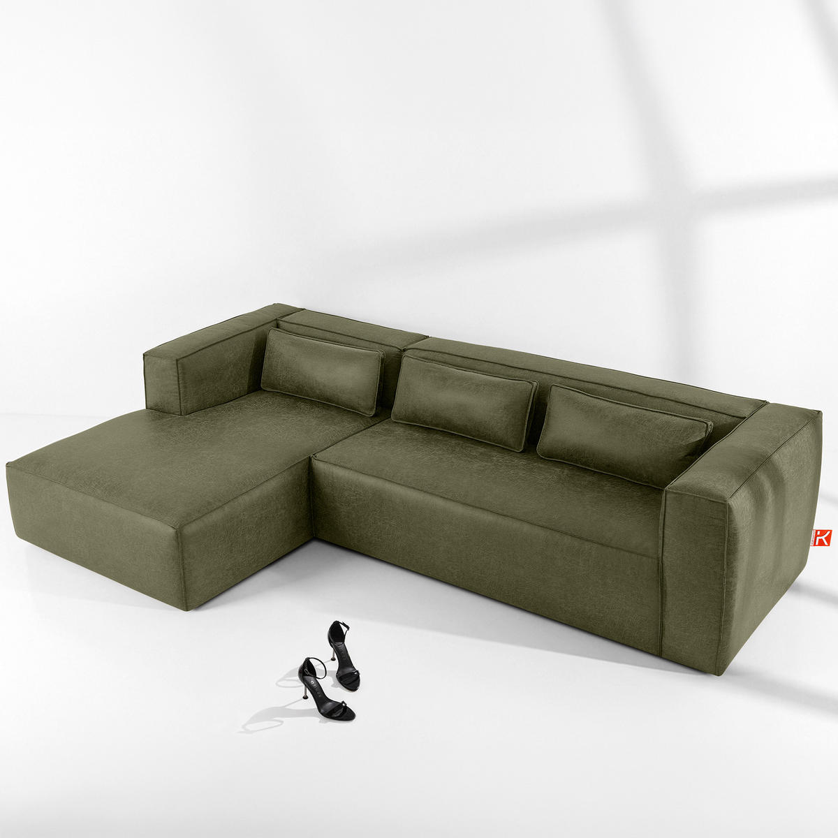 ECKSOFA LINKS FEROX, Grün - Grün, Holz/Holzwerkstoff (300/175cm) - KONSIMO®