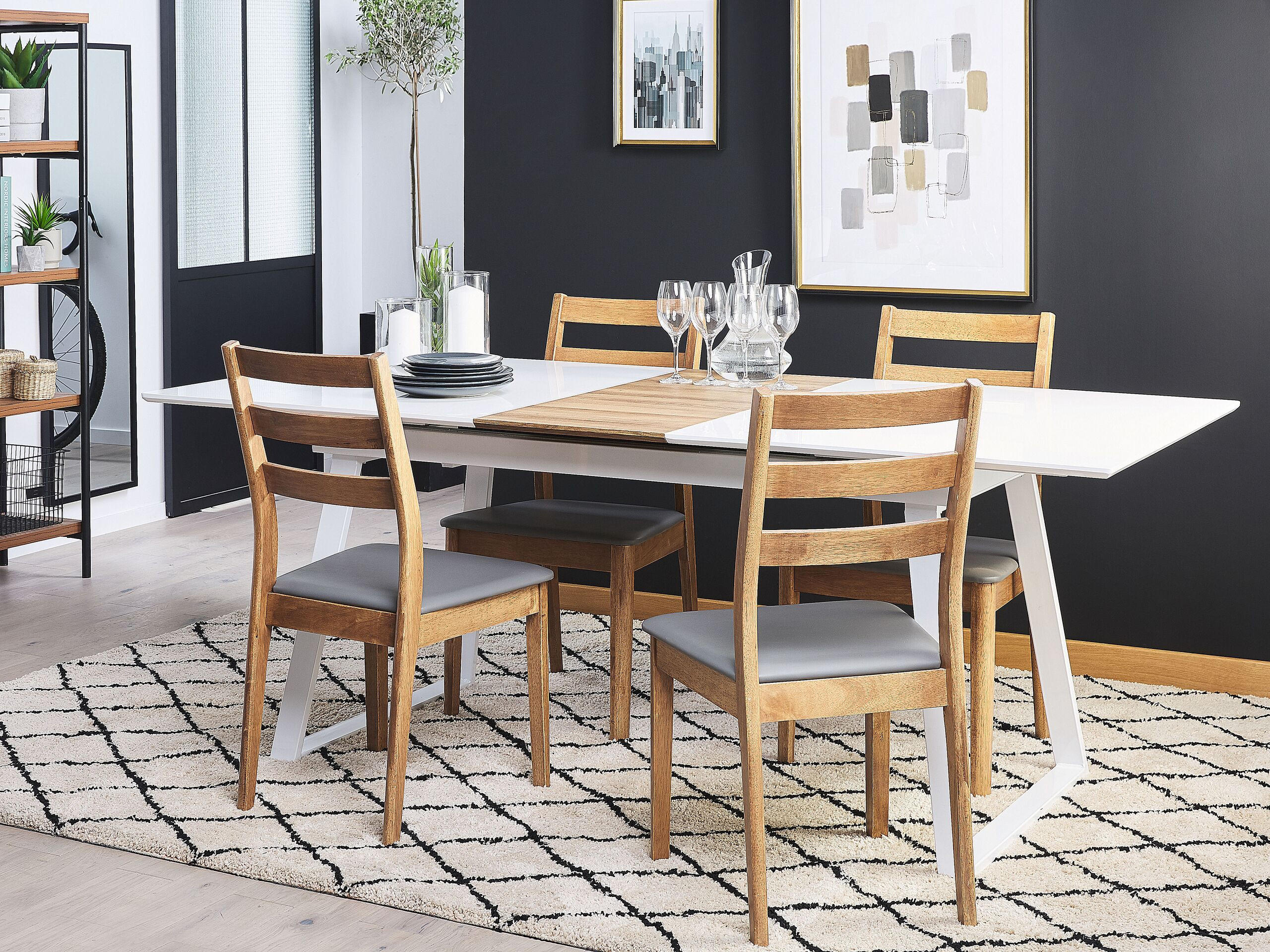 ESSTISCH 160-200/90/75 cm Weiß, Hellbraun Rechteckig Kaluna - Weiß, Holzwerkstoff (200/90/75cm) - Beliani
