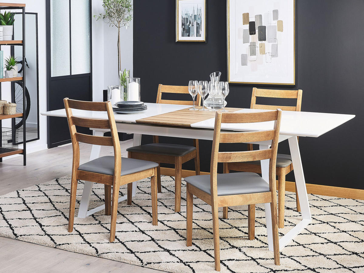 ESSTISCH 160-200/90/75 cm Weiß, Hellbraun Rechteckig Kaluna - Weiß, Holzwerkstoff (200/90/75cm) - Beliani