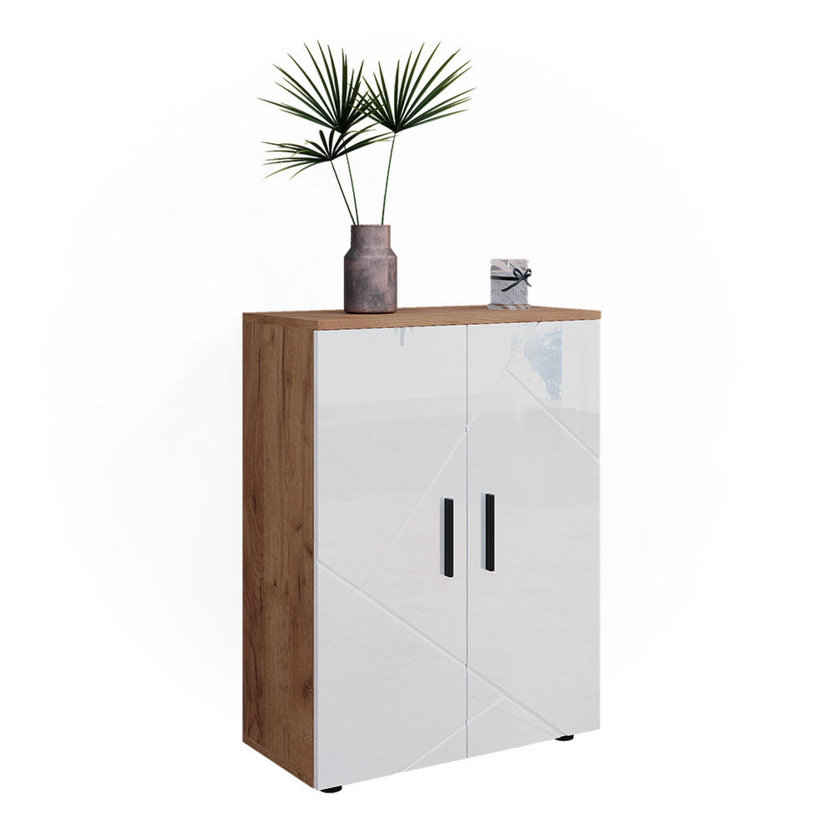 MIDISCHRANK Irma Goldkraft Eiche/Weiß Hochglanz 60 x 81 cm - Weiß Hochglanz/Eiche Wotan, Holzwerkstoff (60/81/30cm) - Vicco
