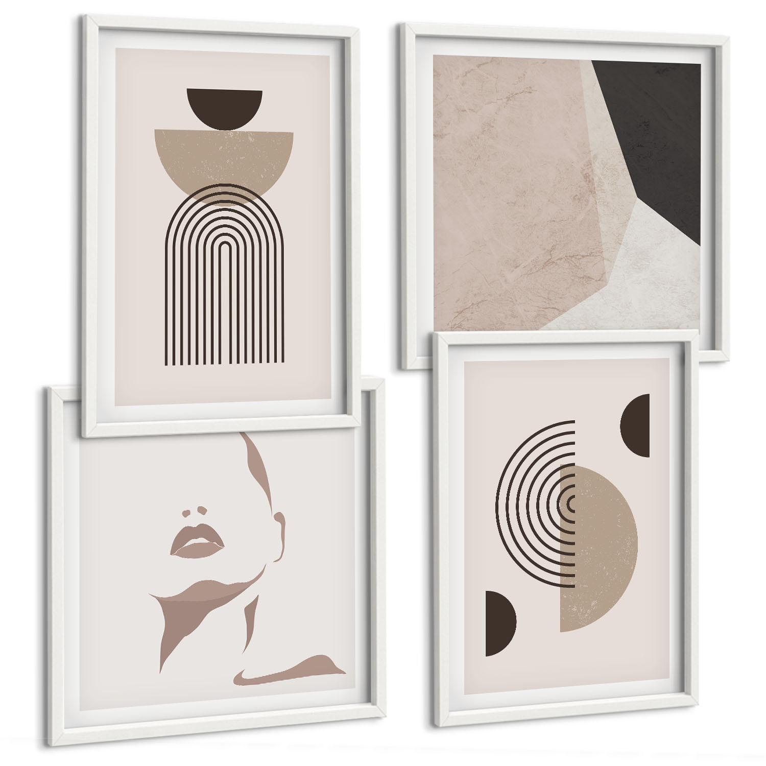 BILDER SET 4er Set - 50x50 cm & 40x60 cm Weißer Rahmen - Abstrakte Gesichtsformen - Weiß, Kunststoff (50/50cm) - TULUP
