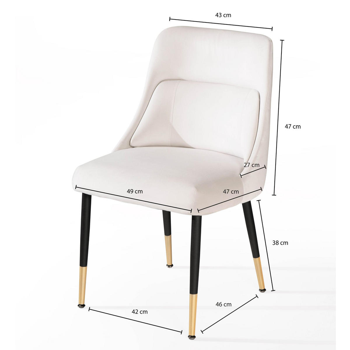 ESSZIMMERSTUHL Samtbezug mit integriertem Rückenkissen und Metallgestell Schalenform Modern gepolstert, Beige 49x56x85 cm - Beige/Schwarz, Textil/Metall (49/85/56cm) - KADIMA DESIGN
