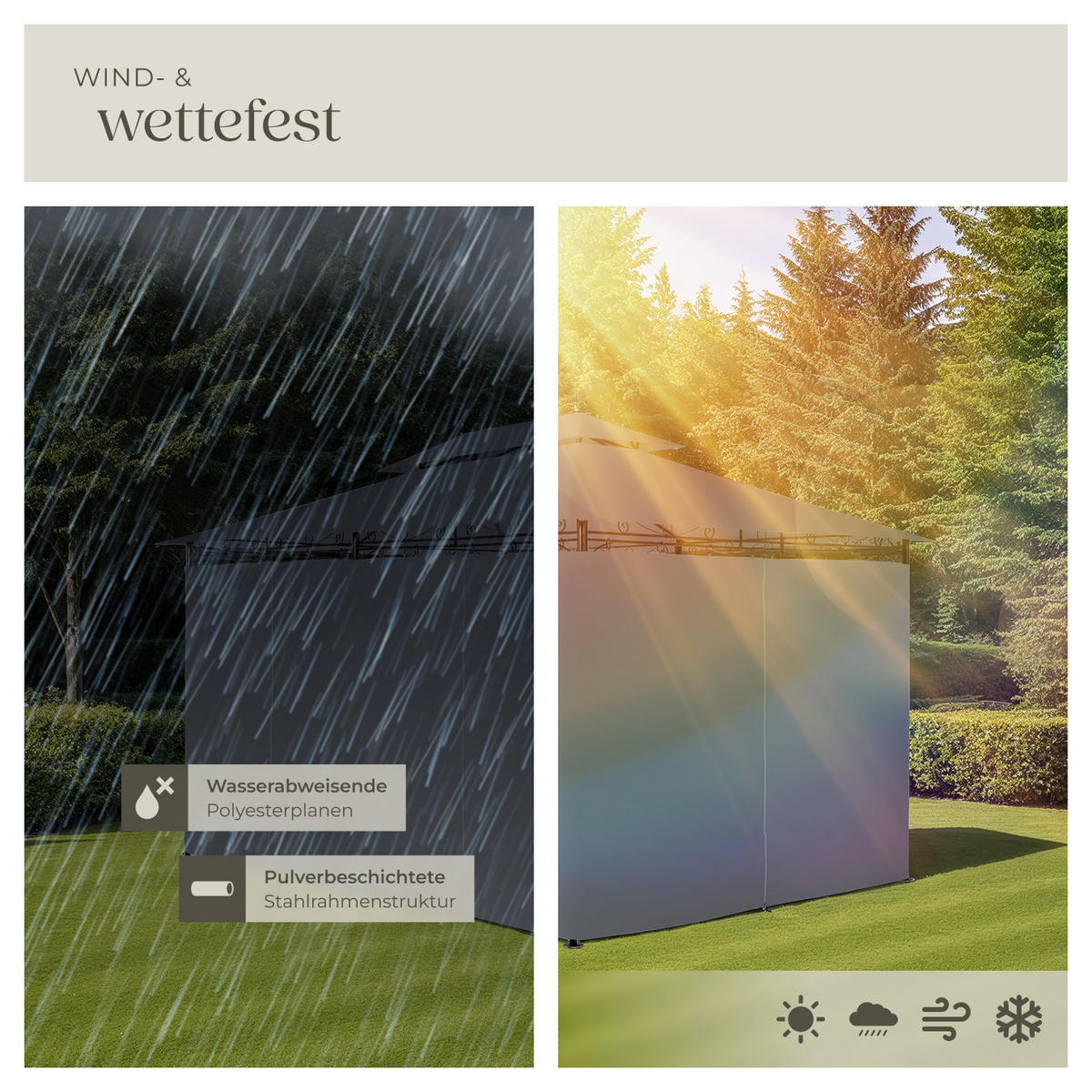 GARTENPAVILLON Emine,inklusive Spannseilen und Heringen,anthrazit - Anthrazit, Kunststoff (300/265/400cm) - tectake