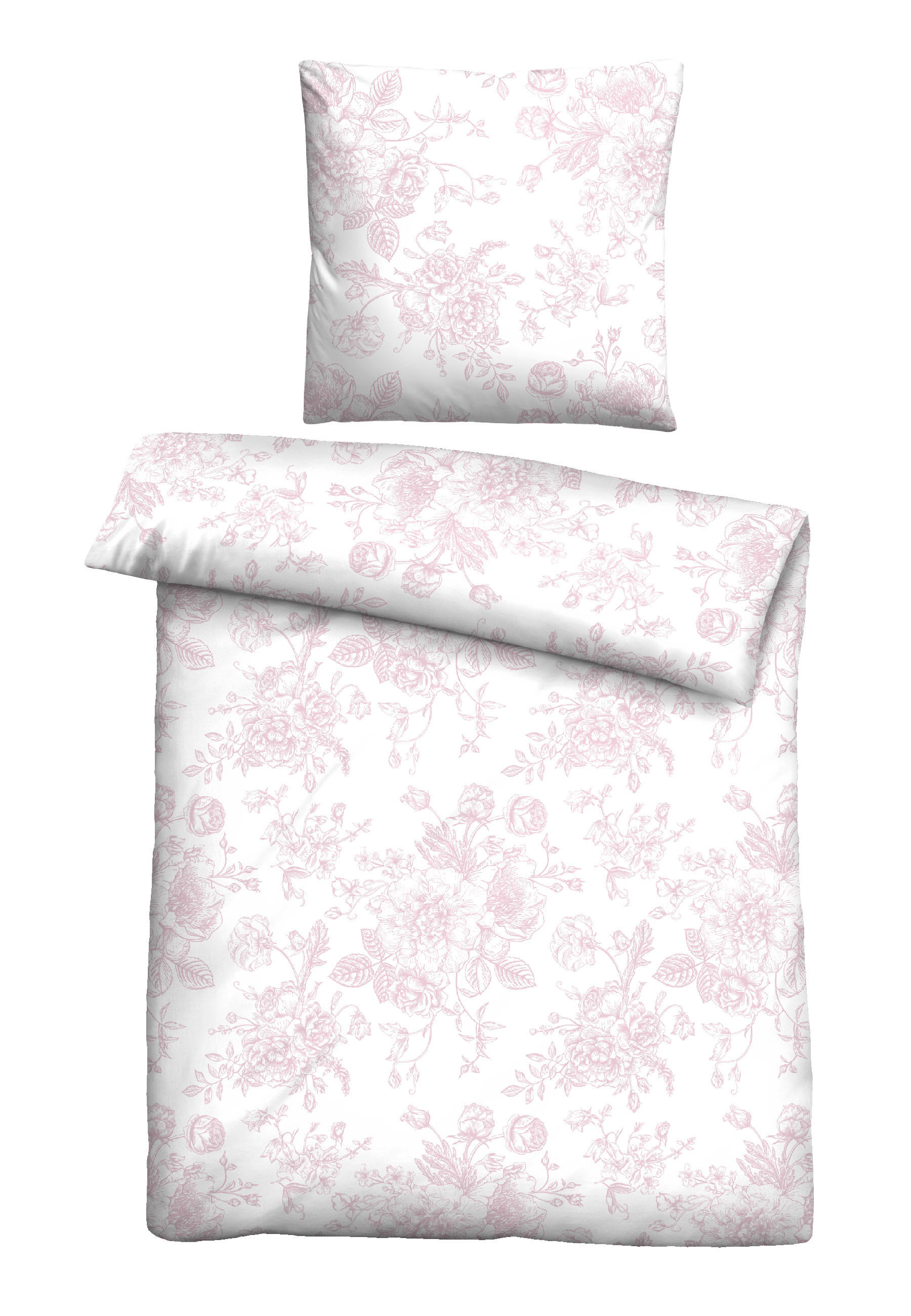 BETTWÄSCHE-GARNITUR Satin Rosen Fein rose, 135x200 cm + 80x80 cm - Rosa, Textil (135/200cm) - Castell
