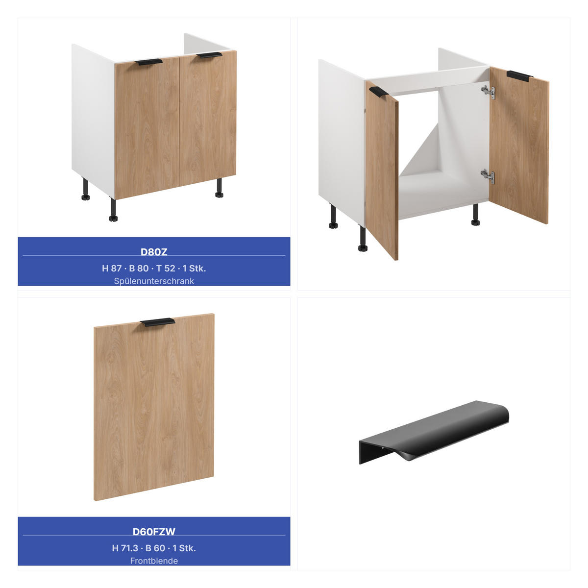 KÜCHENZEILE 515 cm - Sorento KS6-M515 - in Sonoma Eiche / Weiß - Schwarz/Weiß, Holz/Metall (515/247/58cm)