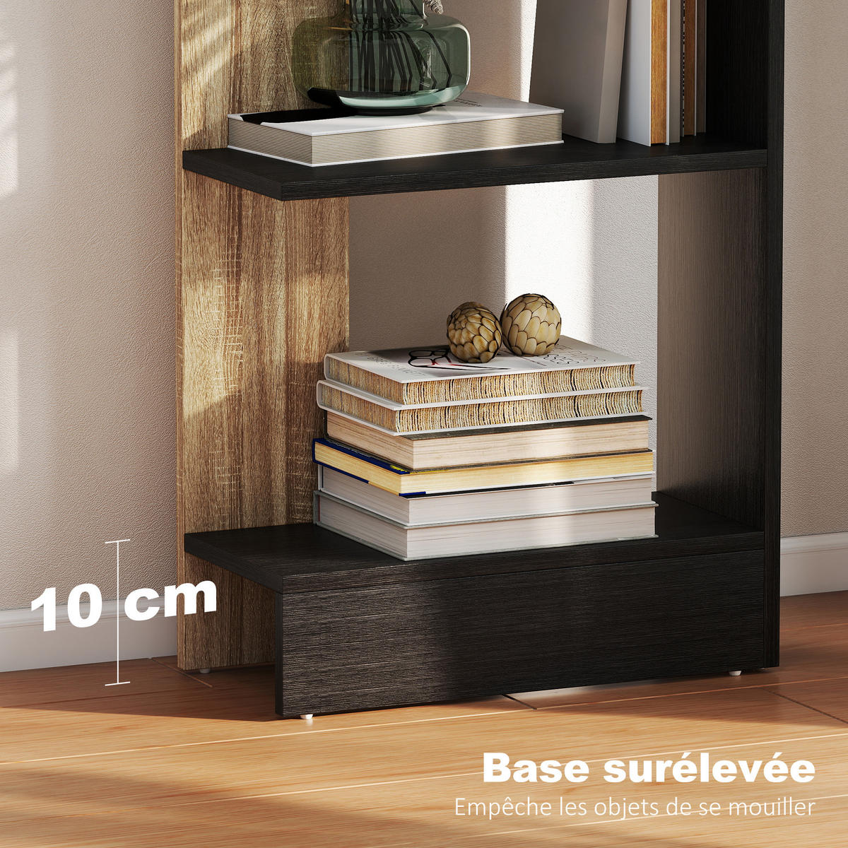 REGAL DE-15565 45/21/170 cm, 5 offene Fächer Schwarz/Eiche - Schwarz, Holzwerkstoff (21/170/45cm) - ComfortXL