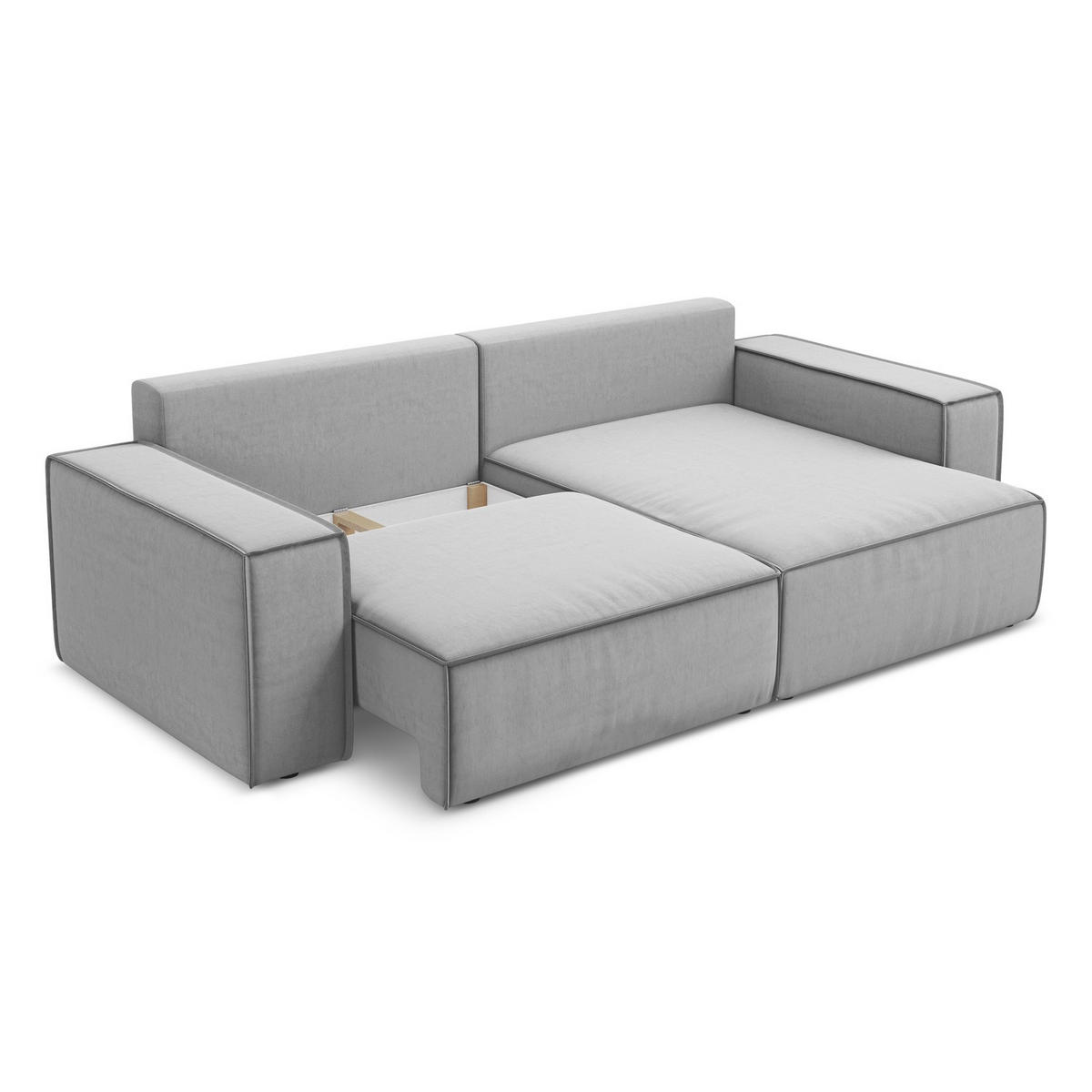 ECKSOFA mit Schlaffunktion Samt Stoff Grau - Schwarz/Grau, Kunststoff/Textil (257/148cm) - LaMiaSofa