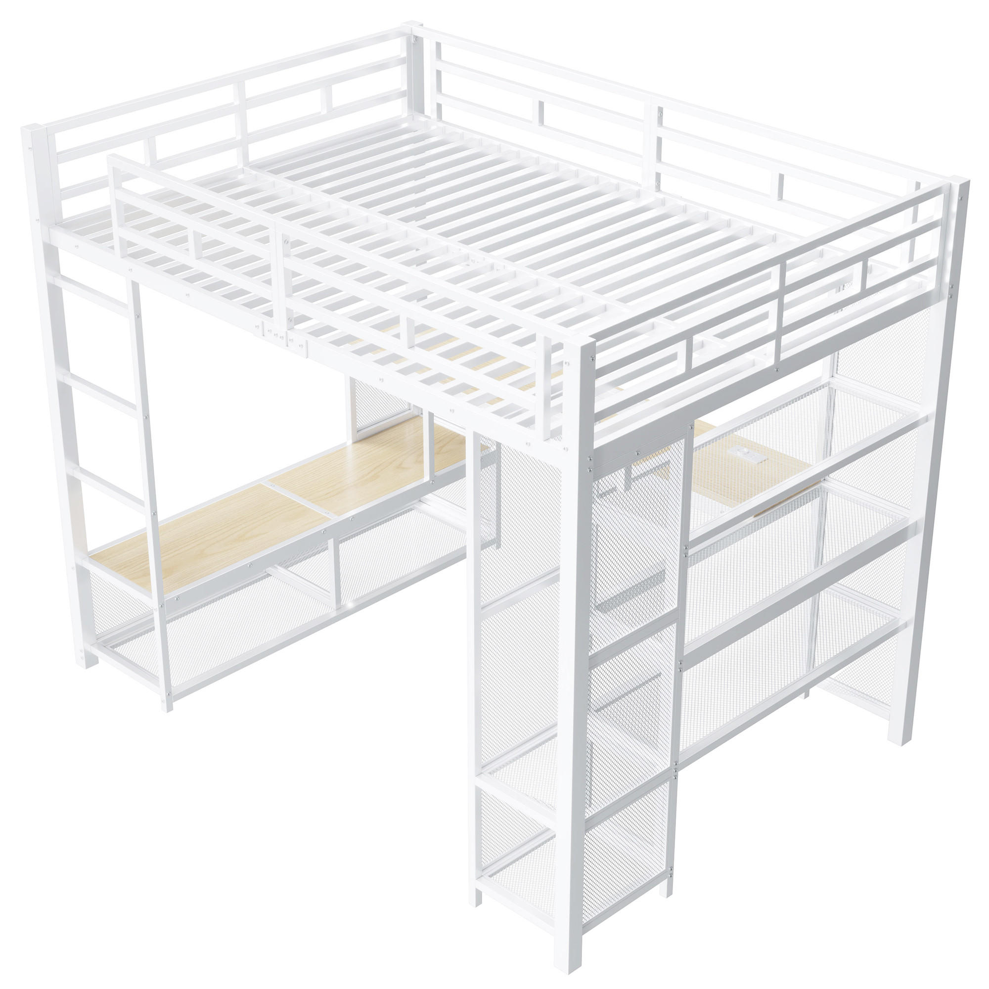 HOCHBETT 140/200 cm DE-32857 mit Schreibtisch und LED Weiß - Weiß, Metall (140/200cm) - ComfortXL