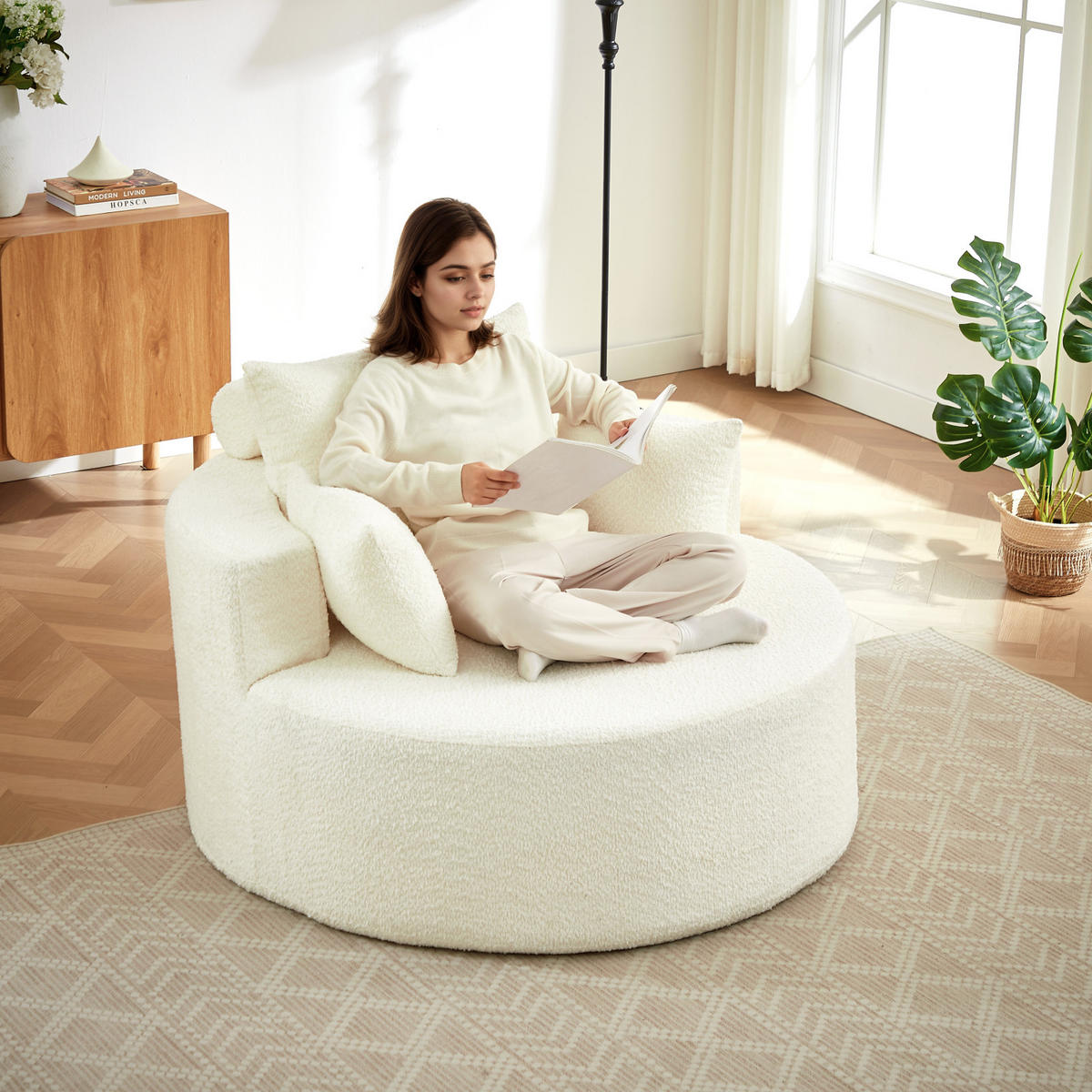 STOFFSOFA Beige, Komfortabler Polstersessel mit Rückenkissen, ohne Montage - Beige, Textil (127/82/127cm) - PARAFTA HOME