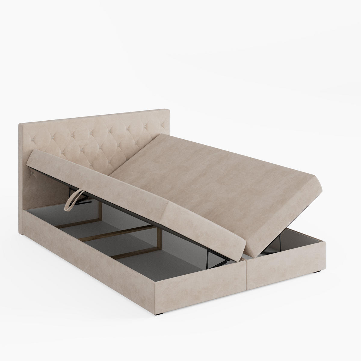 BOXBETT CRYSTAL 200/200 cm, in Beige, Premium Velours-Stoff, Bettkasten, Matratze, Topper - Beige, Textil (200/20cm) - Barchello