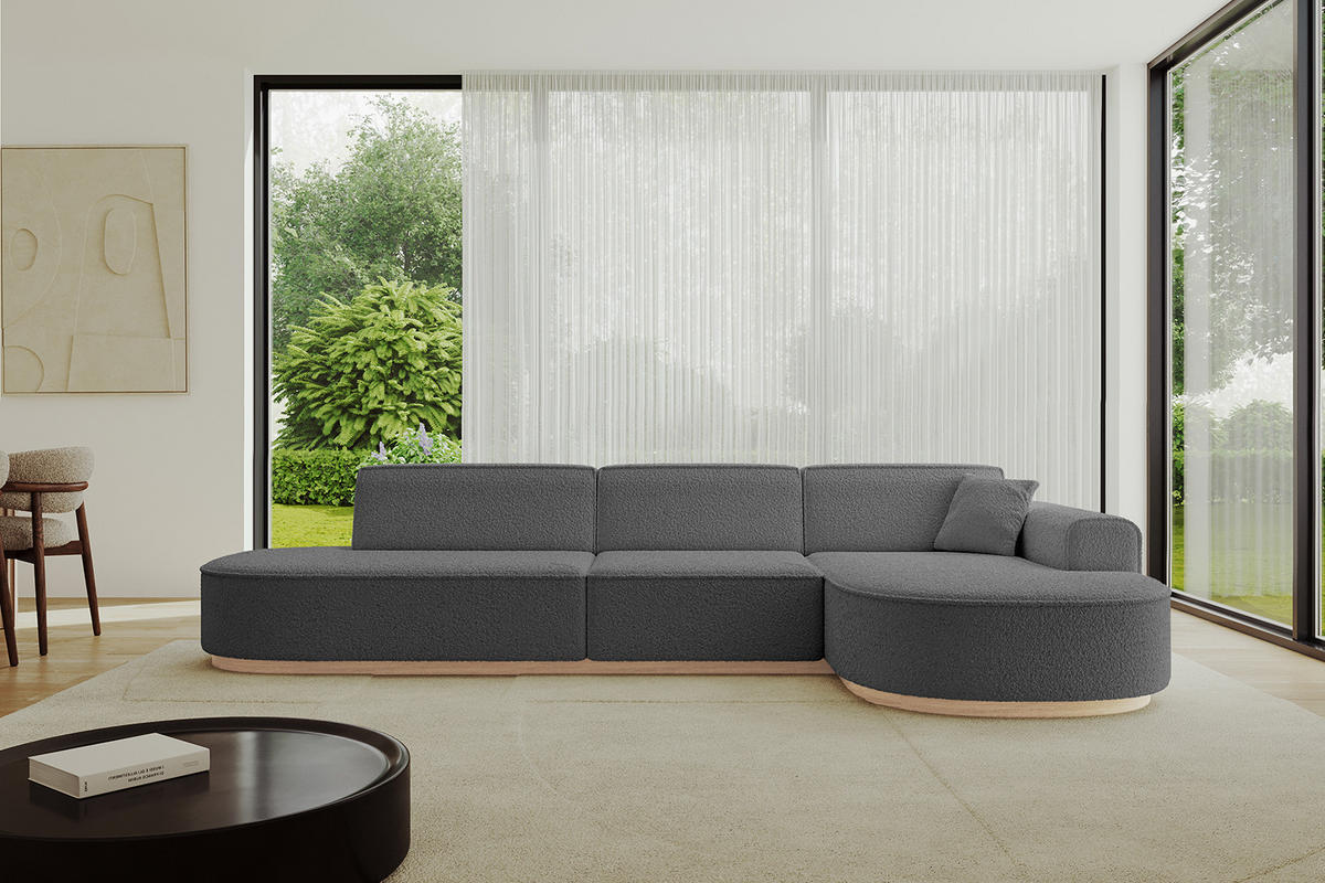 ECKSOFA Ottomane Rechts MARI-L2-v1 - 328x171x83 cm Grau Bouclé - Grau, Holzwerkstoff/Textil (171/328cm) - ALTDECOR