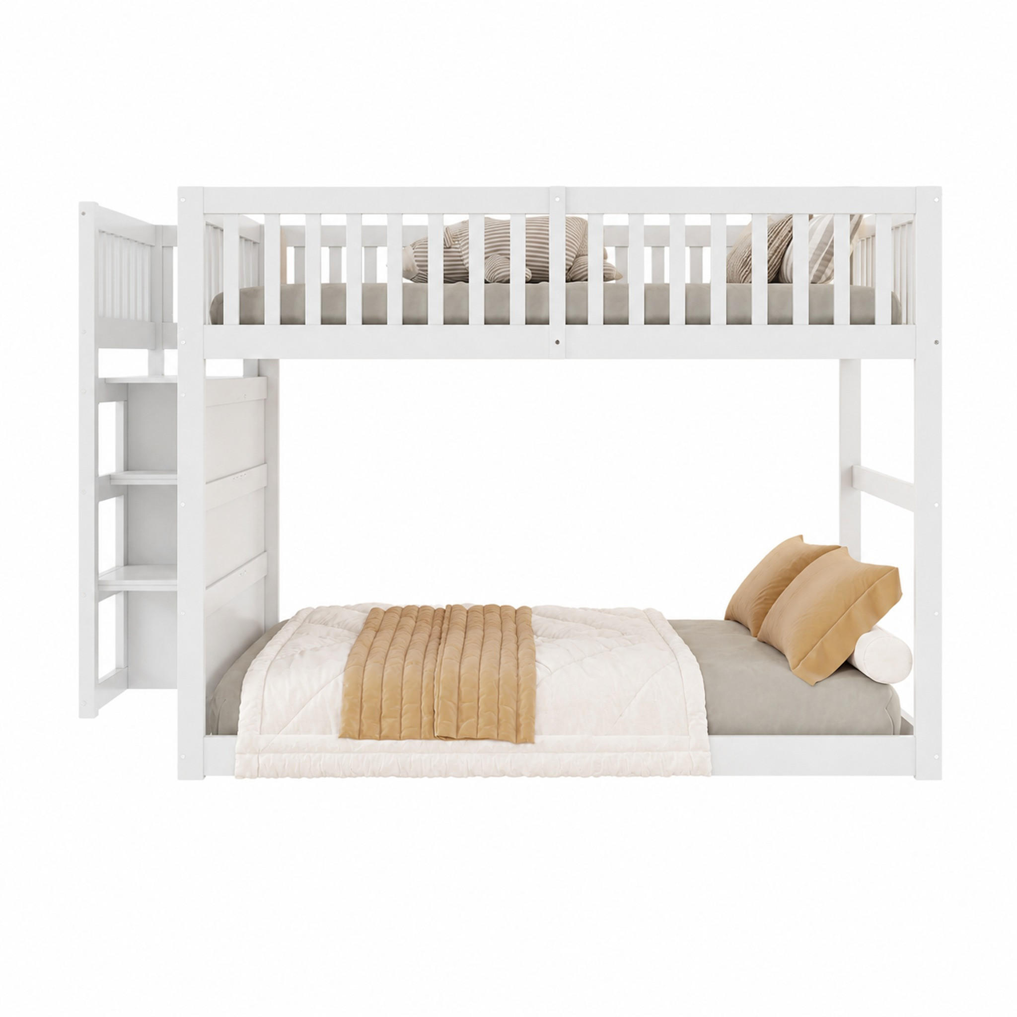 ETAGENBETT niedrig 140x200 cm Holz Weiß mit Treppe und 4 Schubladen - Weiß, Holz (140/200cm) - Meubliv