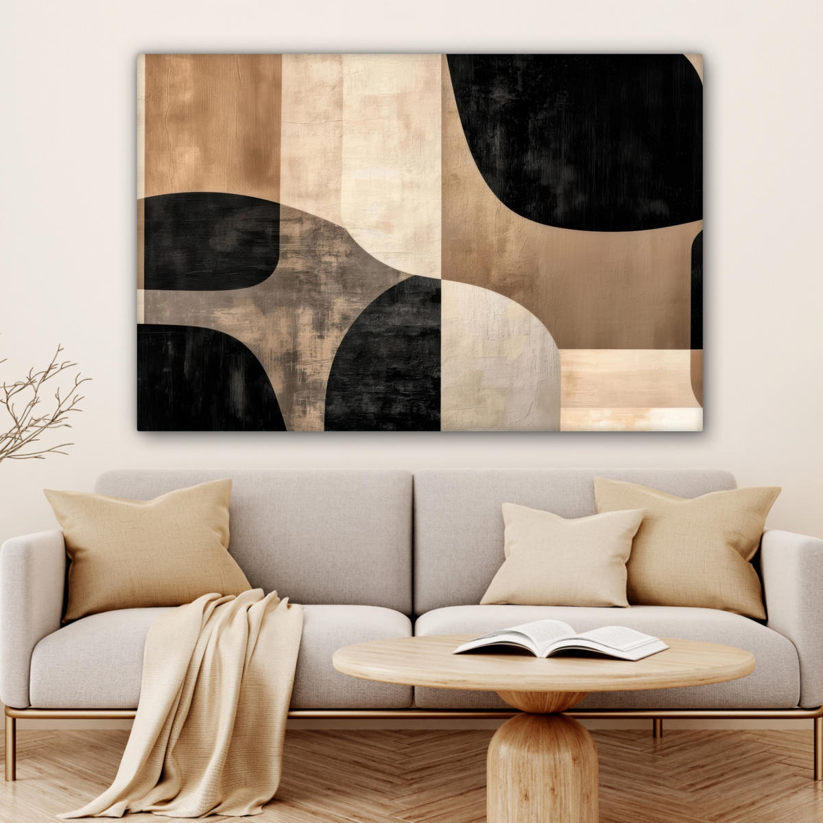 LEINWANDBILD Abstrakt - Flugzeuge - Schwarz - Rund Groß 140x90 cm - Beige, Textil (140/90cm) - MuchoWow