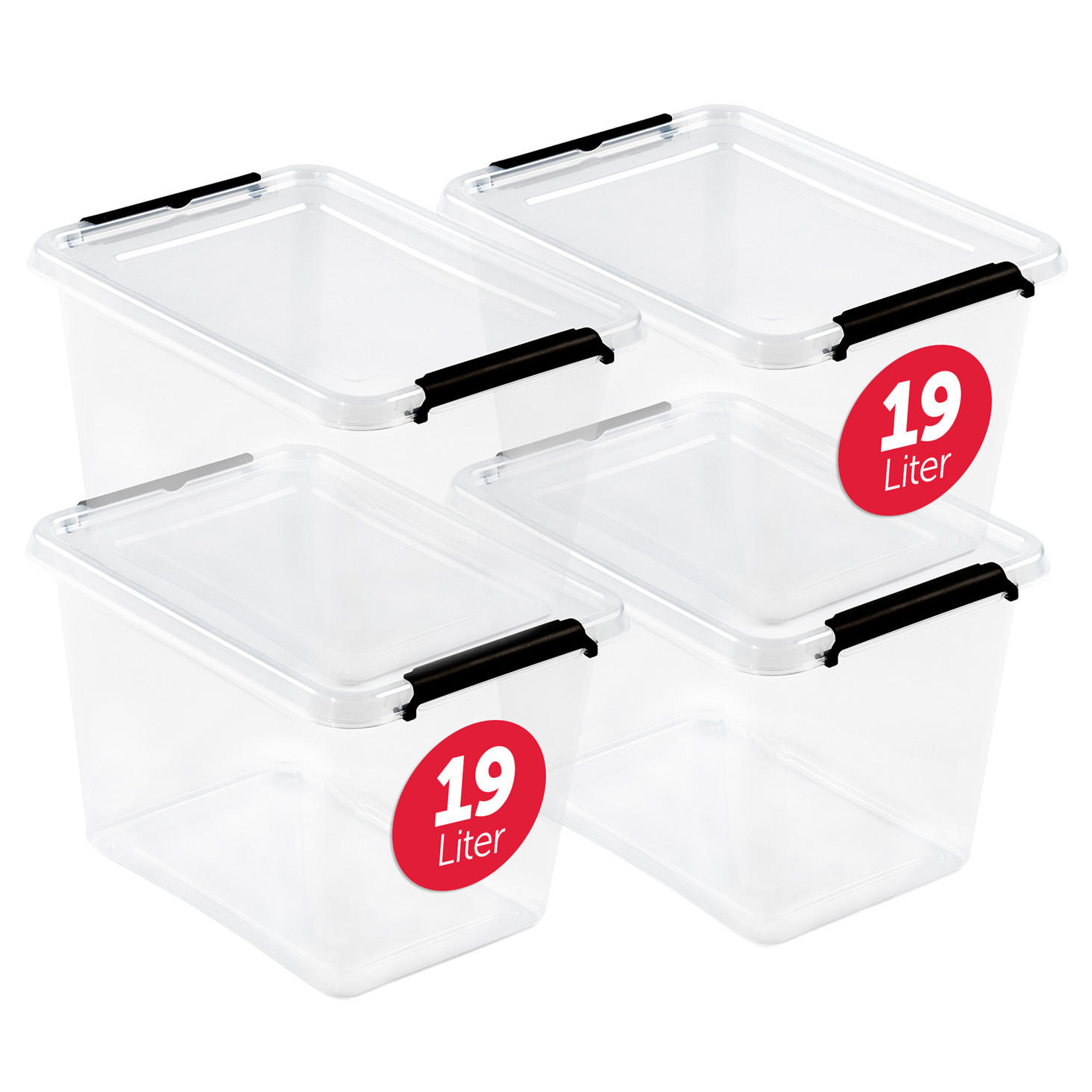 AUFBEWAHRUNGSBOXEN mit Deckel 19l im 4er Set - Transparent, Kunststoff (29/26.5/39cm) - BOXXivo