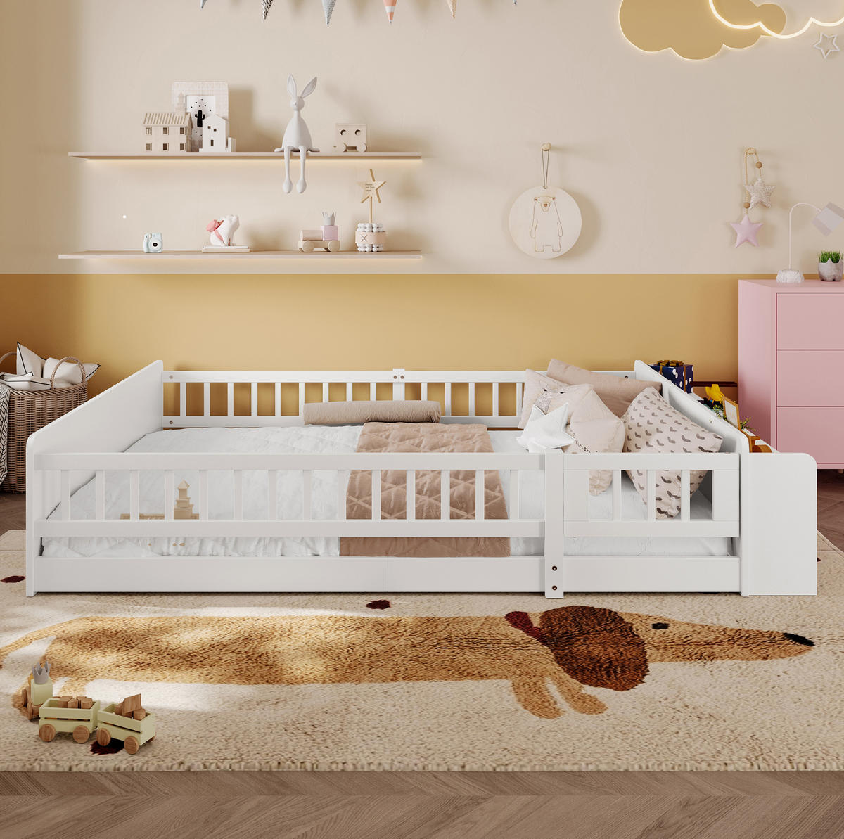 KINDERBETT Holzbett 140/200 cm Kiefernholz mit offenem Lager - Weiß, Holz (140/200cm) - OKWISH