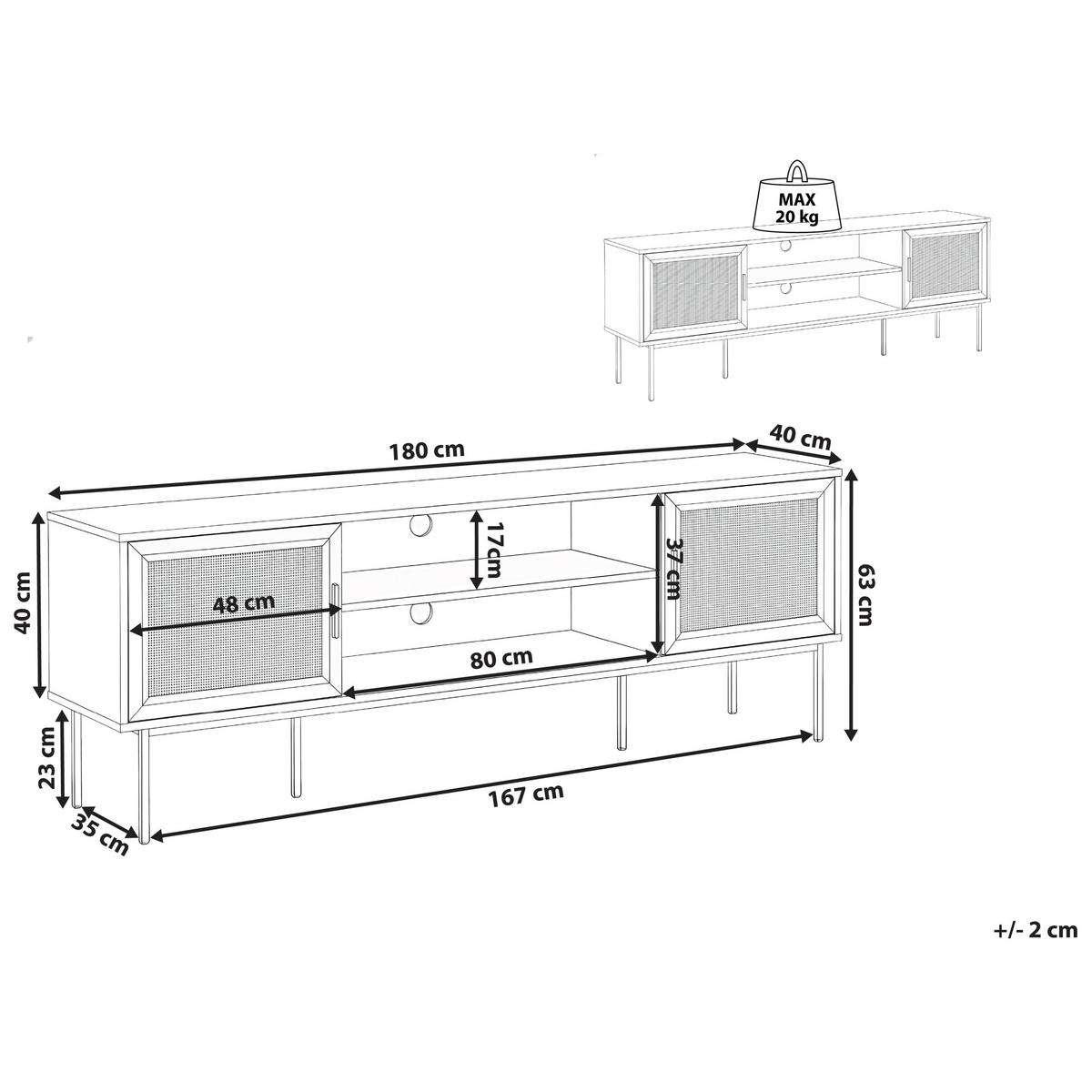 TV-MÖBEL Rattan Hellbraun Pasco - Schwarz/Braun, Holzwerkstoff (180/63/40cm) - Beliani