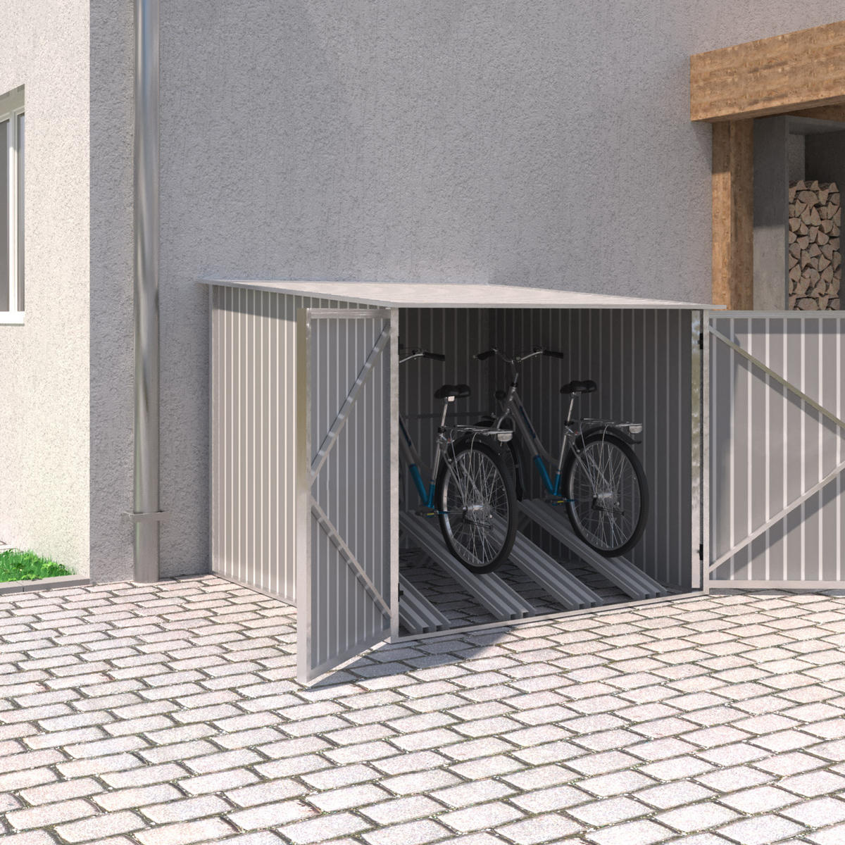 FAHRRADGARAGE - Hellgrau, Metall (203/157/198cm) - HATTORO