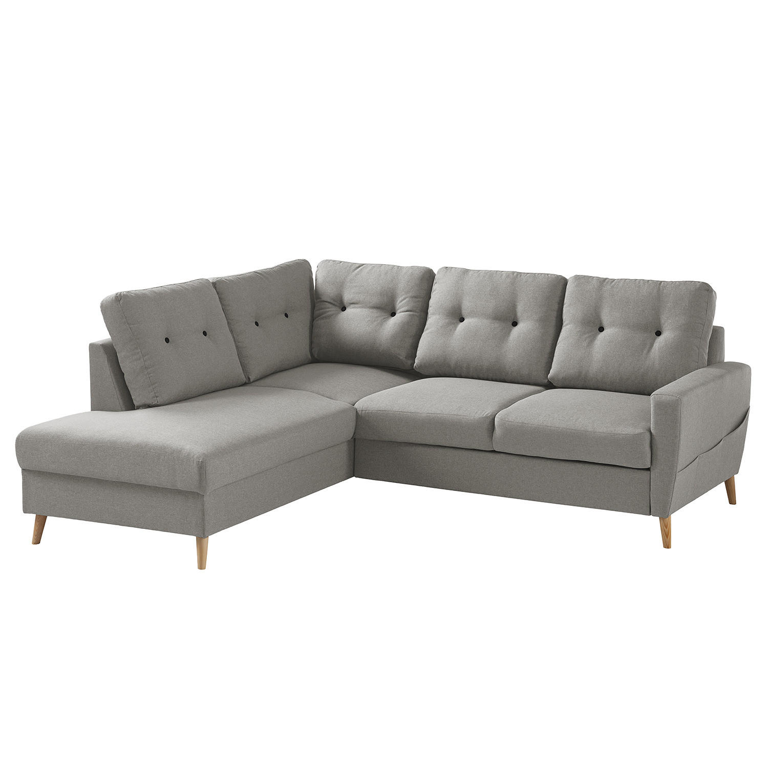 ECKSOFA mit Ottomane - Webstoff - Hellbraun/Grau, Textil (230/200cm) - home24