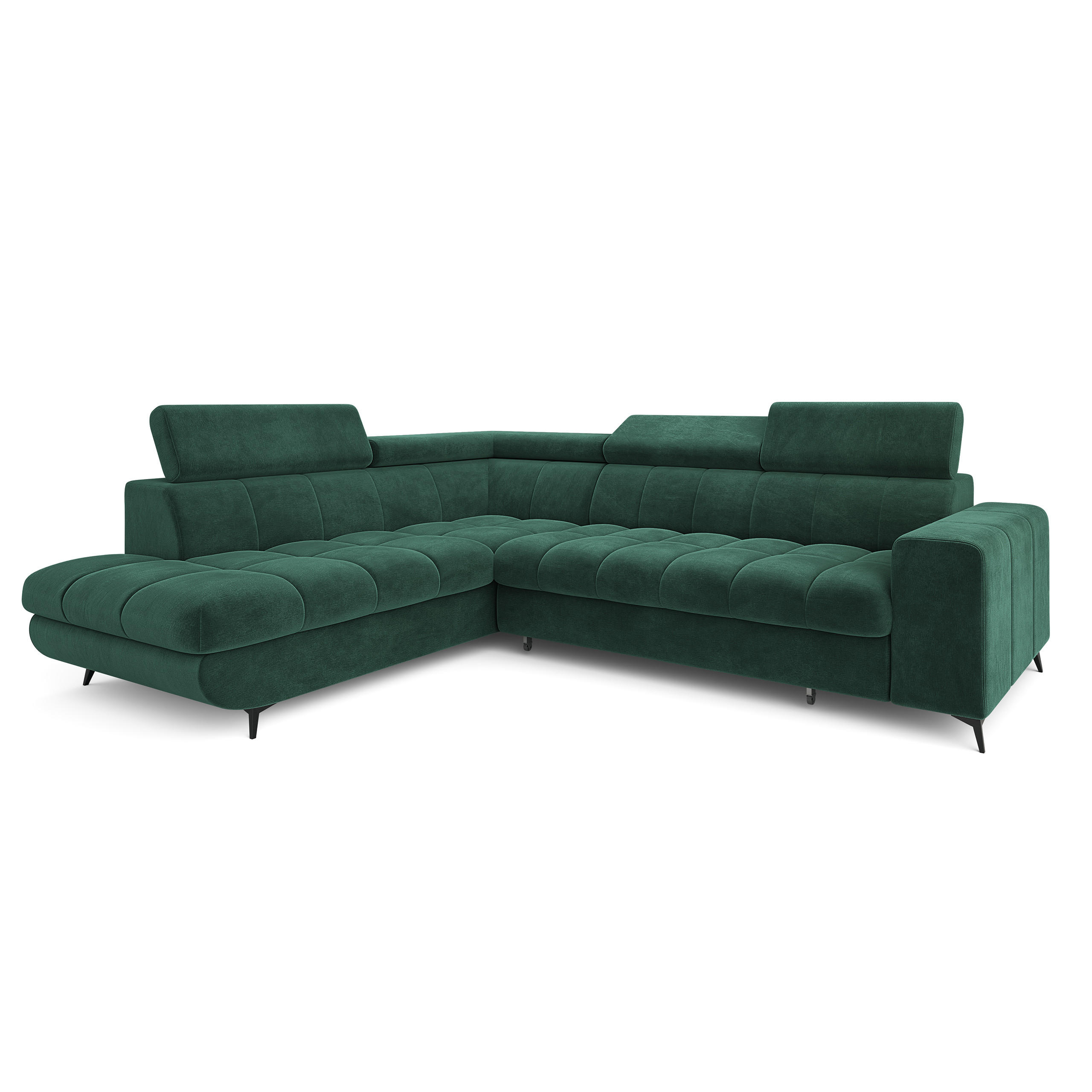 ECKSOFA MORIVA L-S Grün Velours-Stoff mit Schlaffunktion - Grün, Holz (253/190cm) - MASSENO