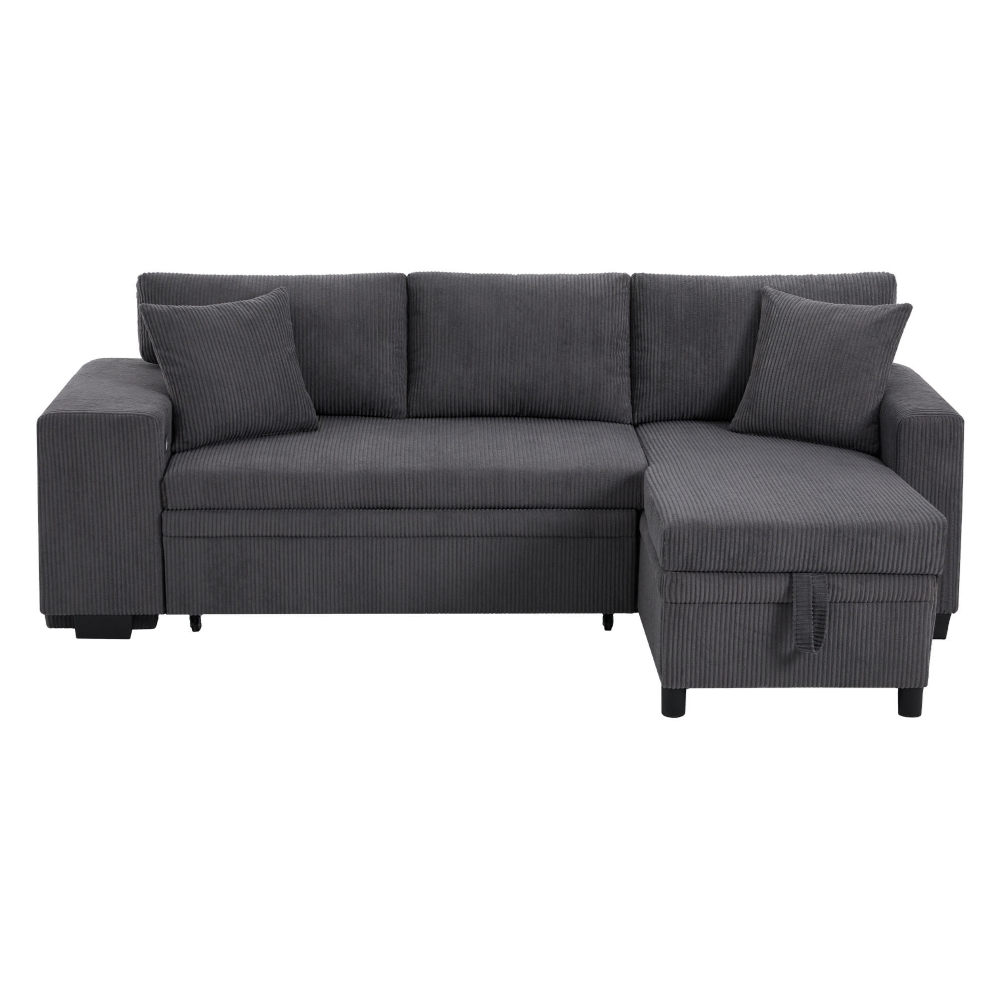 ECKSOFA L-Form 3-Sitzer mit Schlaffunktion und USB-Anschluss Cord Grau 231/131,5/84 cm - Grau, Textil (231/131.5cm) - OKWISH