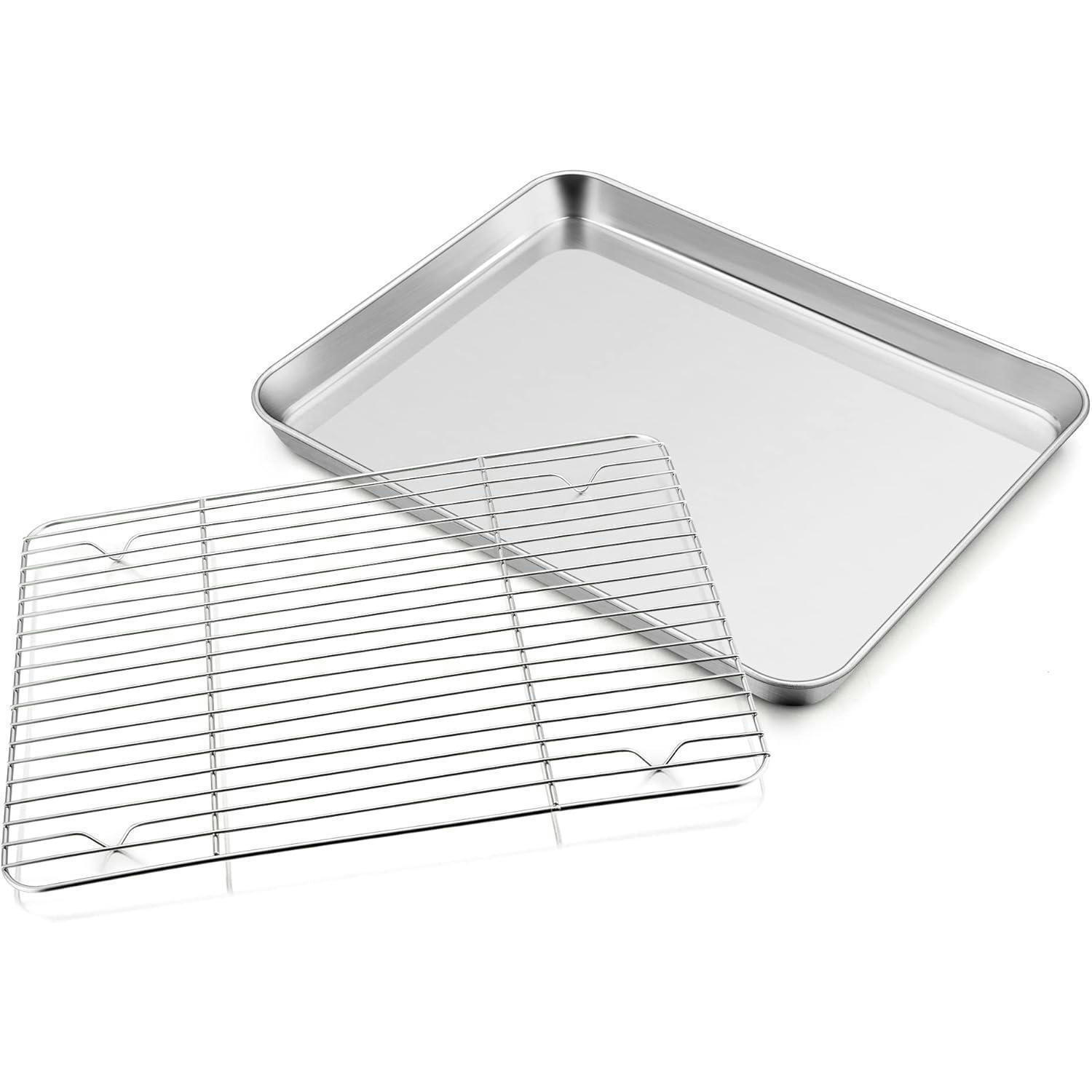 BACKBLECH mit Abkühlgitter 31,6 x 24,5 x 2,5 cm Edelstahl Set - Silberfarben, Metall (24.5/2.5/2.5cm)
