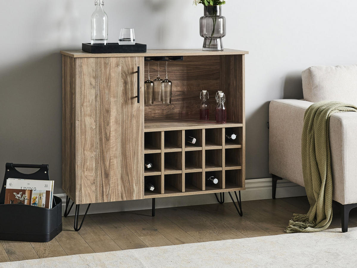 WEINREGAL Hellbraun Eliston - Hellbraun/Schwarz, Holzwerkstoff (97/90/36cm) - Beliani