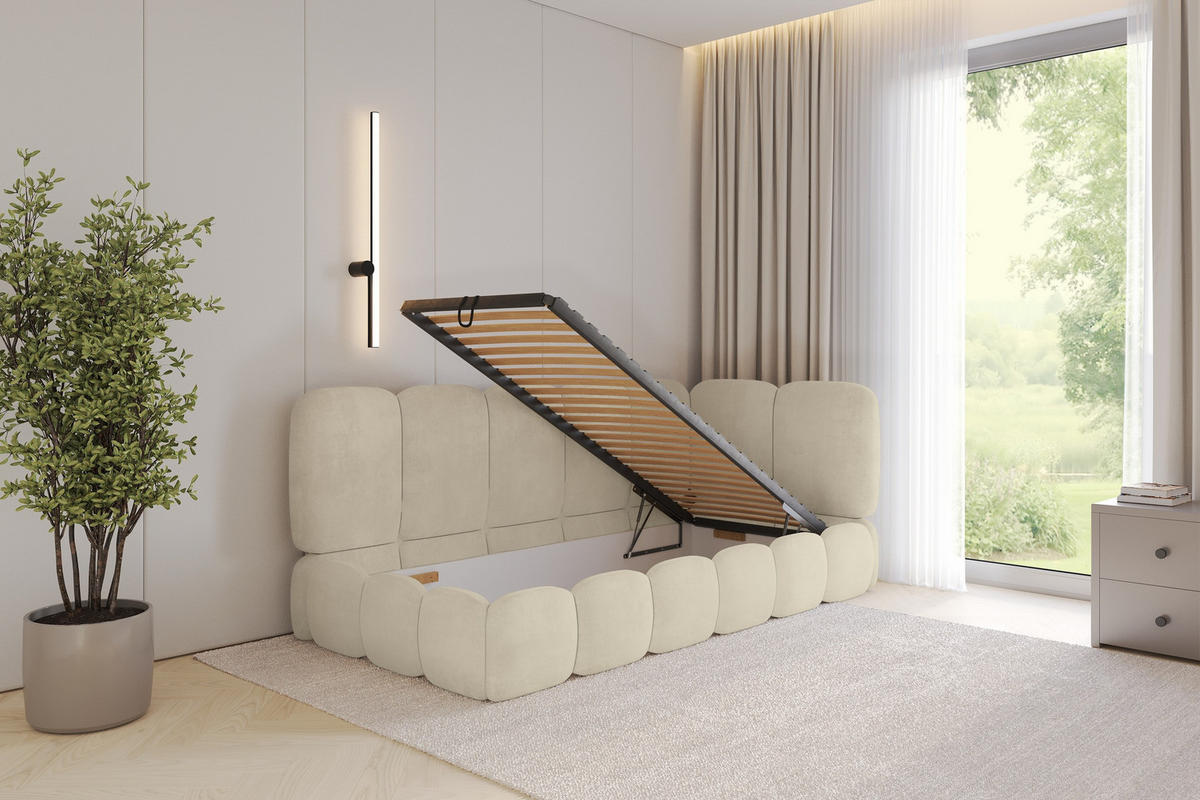 EINZELLBETT Jugendbett mit Bettkasten, Links - AVRY 100x200 Beige - Beige, Holzwerkstoff/Textil (100/200cm) - ALTDECOR