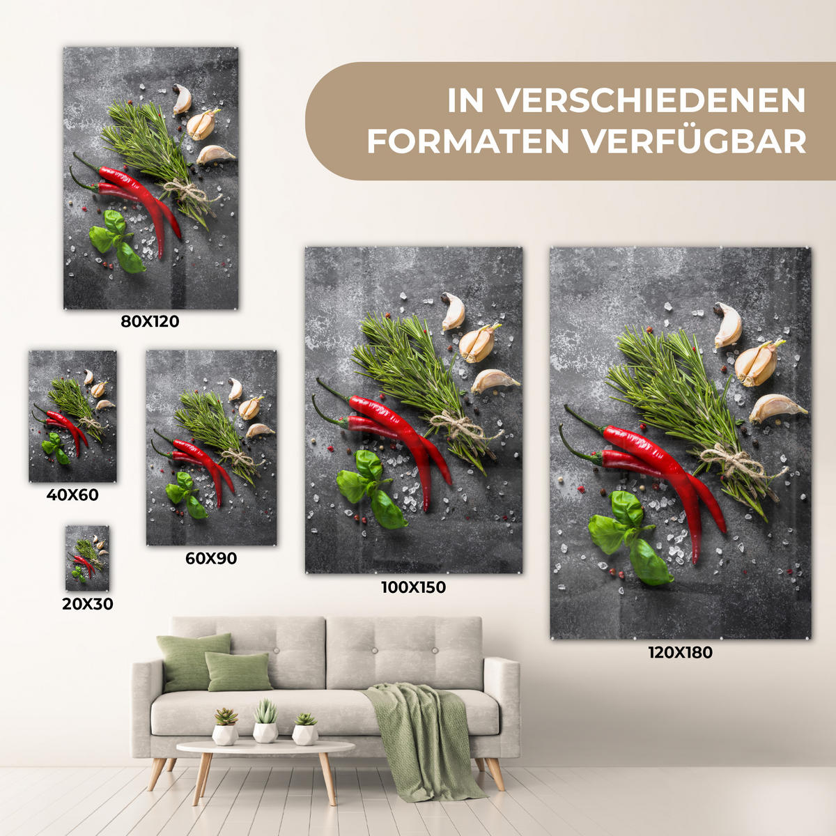 ACRYLGLASBILD Pfeffer - Kräuter - Gewürze - Beton 40x60 cm - Dunkelgrau, Glas (40/60cm) - MuchoWow