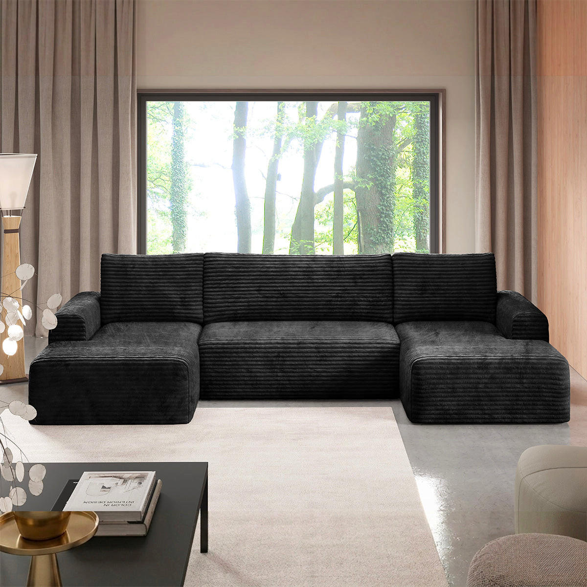 PANORAMASOFA Romeo 5 Sitzplätze Schwarz - Schwarz, Holz (345/92/163cm) - Petits-meubles