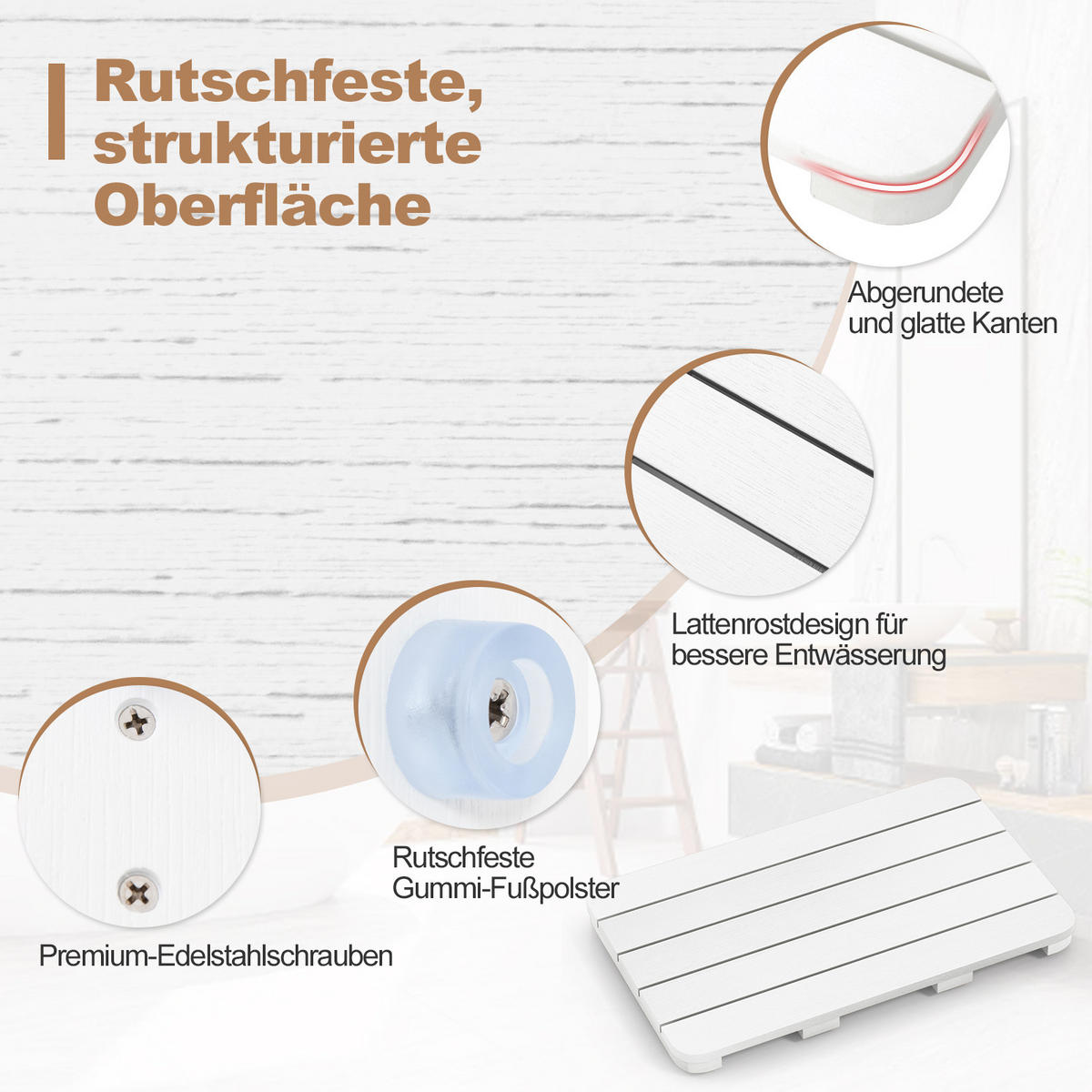 BADEMATTE Weiß - Weiß, Kunststoff (34/55cm) - COSTWAY