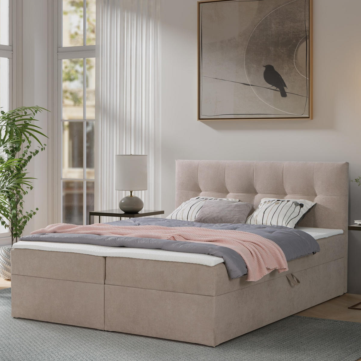BOXBETT Toronto 140x200 Bonell-Matratze H3 und Topper - Beige/Silberfarben, Holz/Holzwerkstoff (140/200cm) - Ravio