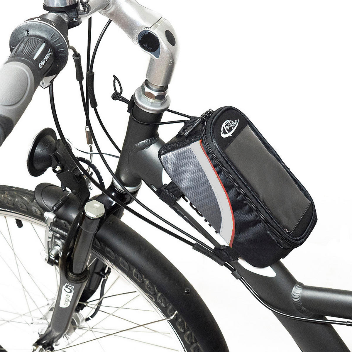 FAHRRADTASCHE mit Rahmen-Befestigung, 20,5 x 10 x 10,5 cm schwarz/grau/rot - Rot/Schwarz, Kunststoff (10/10.5/20.5cm) - tectake