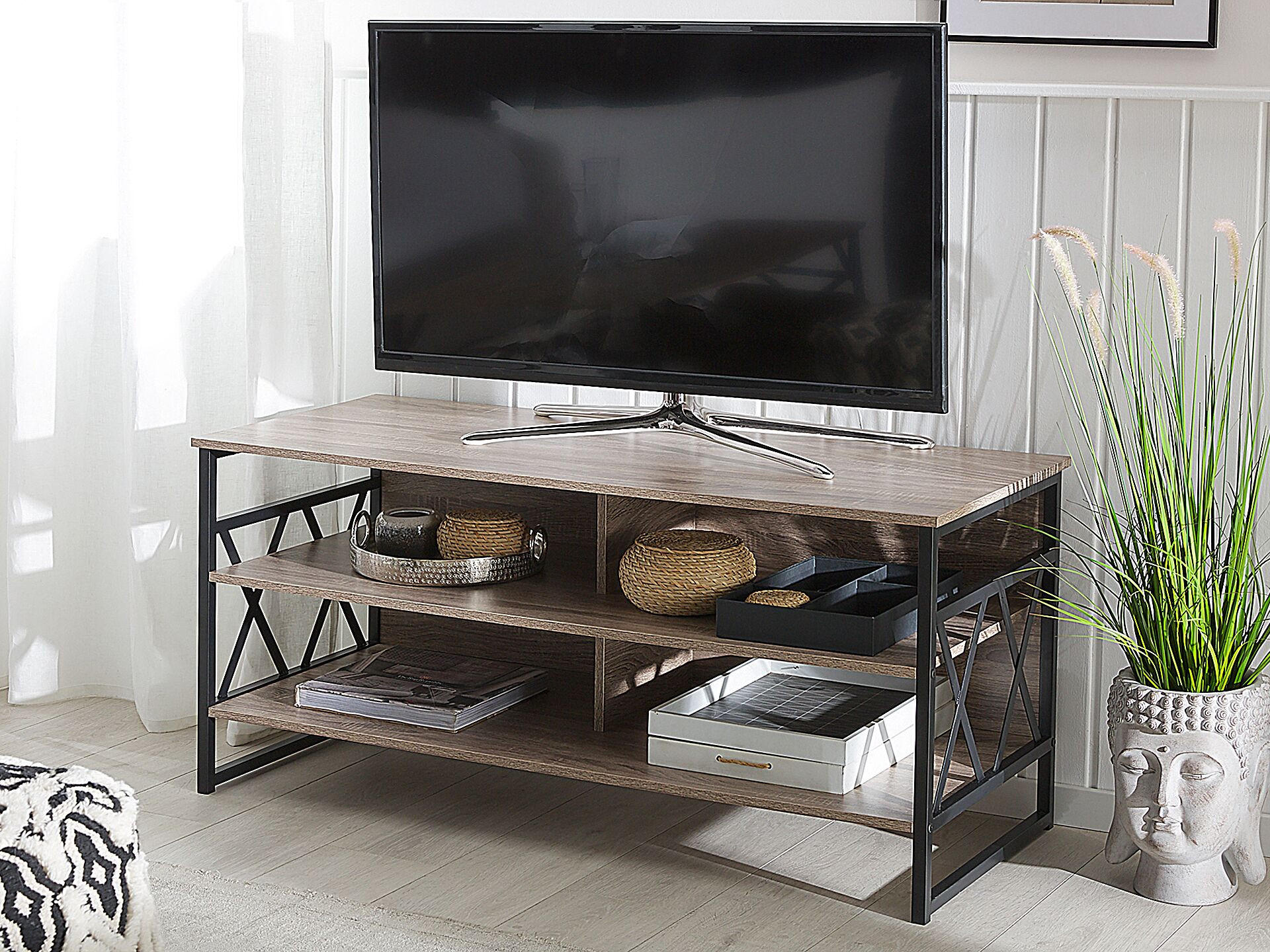 TV-MÖBEL Dunkelbraun, Schwarz CARLISLE 51/120/56 cm - Dunkelbraun, Holzwerkstoff (120/56/51cm) - Beliani
