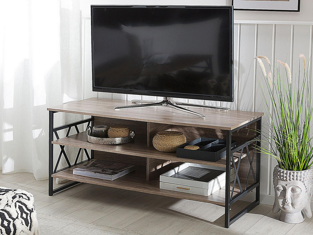 TV-MÖBEL Dunkelbraun, Schwarz CARLISLE 51/120/56 cm - Dunkelbraun, Holzwerkstoff (120/56/51cm) - Beliani
