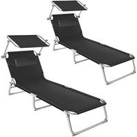SONNENLIEGE 2er Set Chloé, 190 x 68 x 111 cm, schwarz - Schwarz, Kunststoff (68/65/190cm) - tectake