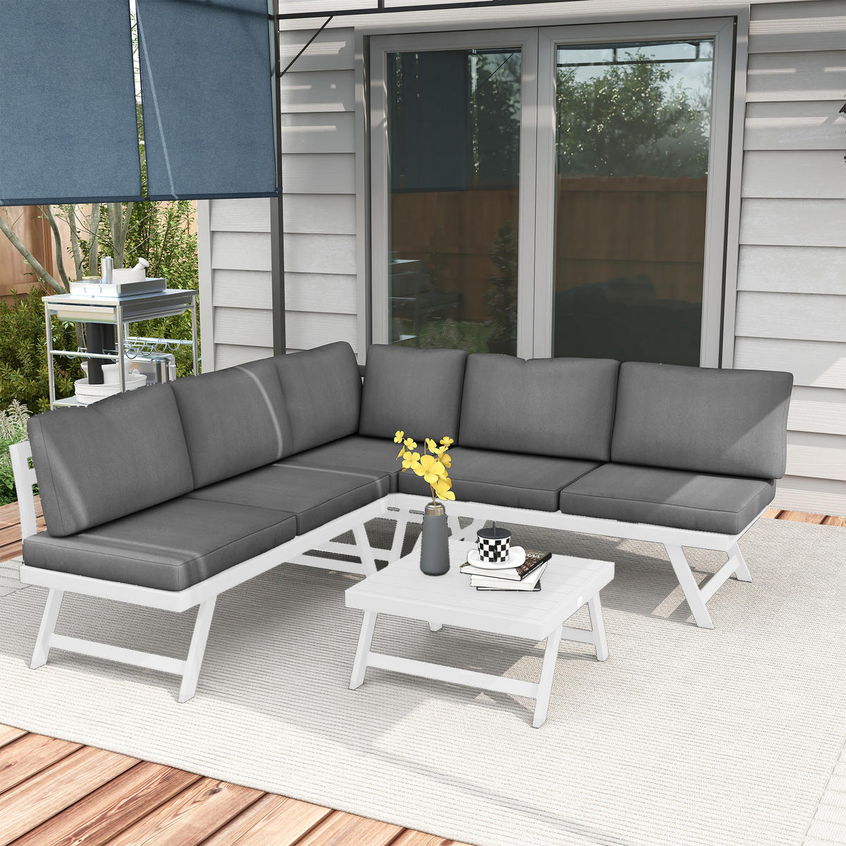 GARTENSET 4-teilig Grau 115.0/61.0/65.0 cm - Grau, Textil