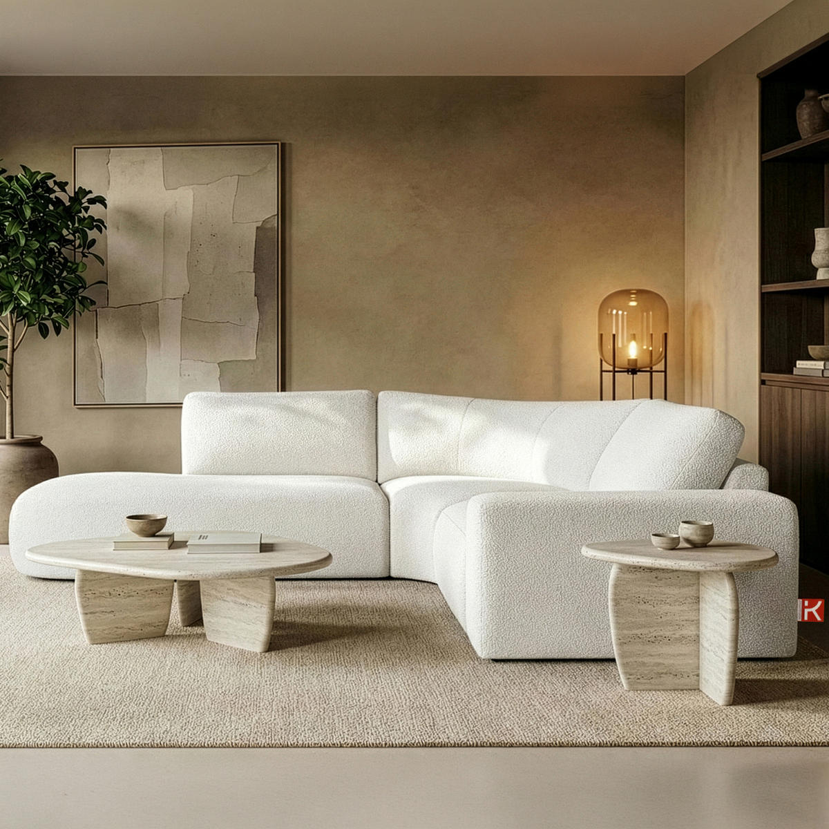 ECKSOFA LINKS ZUCCO, Ecru - Ecru, Holz/Holzwerkstoff (224/293cm) - KONSIMO®