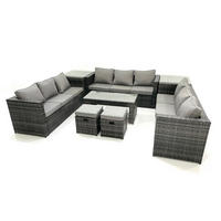 GARTENMÖBEL COUCHTISCH SET mit Sofa Polyrattan Outdoor 11-Sitzer - Dunkelgrau/Grau, Glas/Kunststoff - Fimous