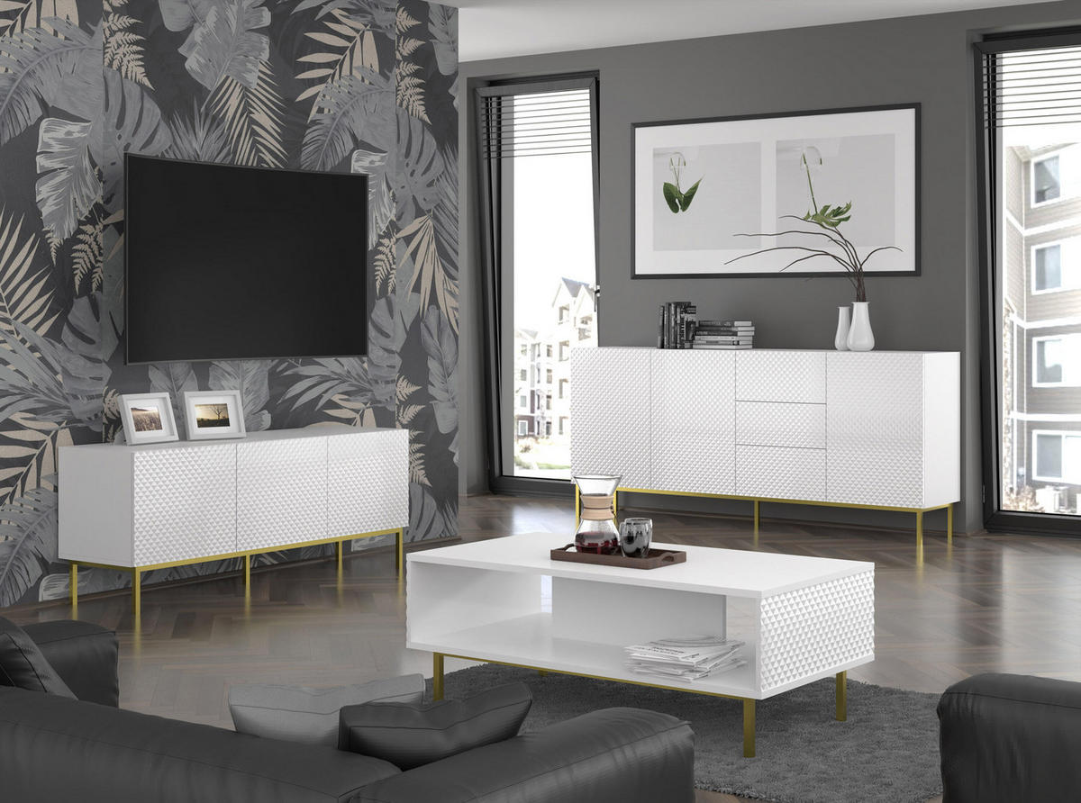 TV-LOWBOARD WEIß - Goldfarben/Weiß, Holzwerkstoff (150/58/42cm) - FURNLUX