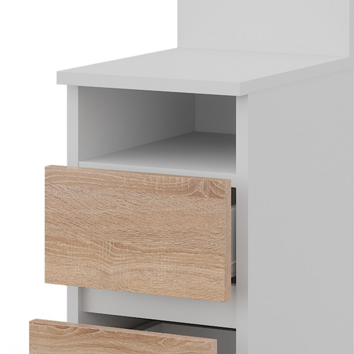 NACHTTISCH Monty Weiß/Sonoma 25 x 59.1 cm mit 2 Schubladen - Weiß/Sonoma Eiche, Holzwerkstoff (25/59.1/32.3cm) - Vicco