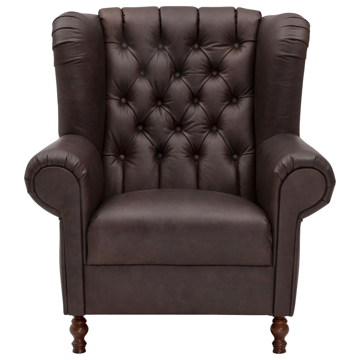 OHRENBACKENSESSEL Katreen Echtleder (Antikoptik) braun - Braun, Leder (90/101/91cm) - 58aufmkessel