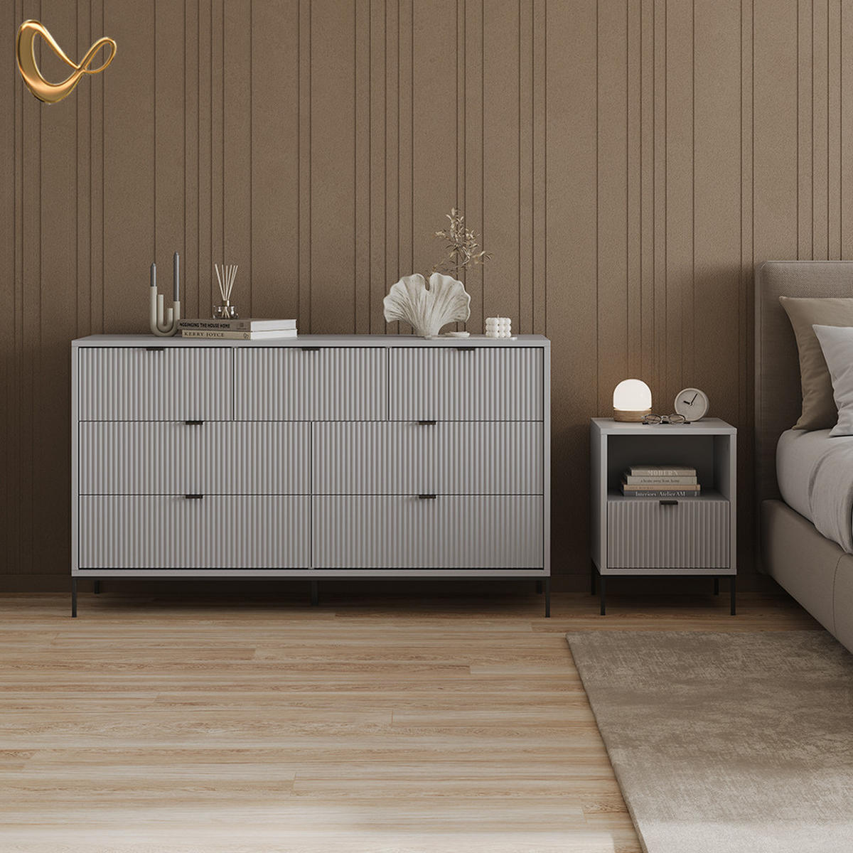 SIDEBOARD Aterno Grau 42 x 81 cm mit 7 Schubladen - Grau, Holzwerkstoff (42/81/140cm) - Livinity®