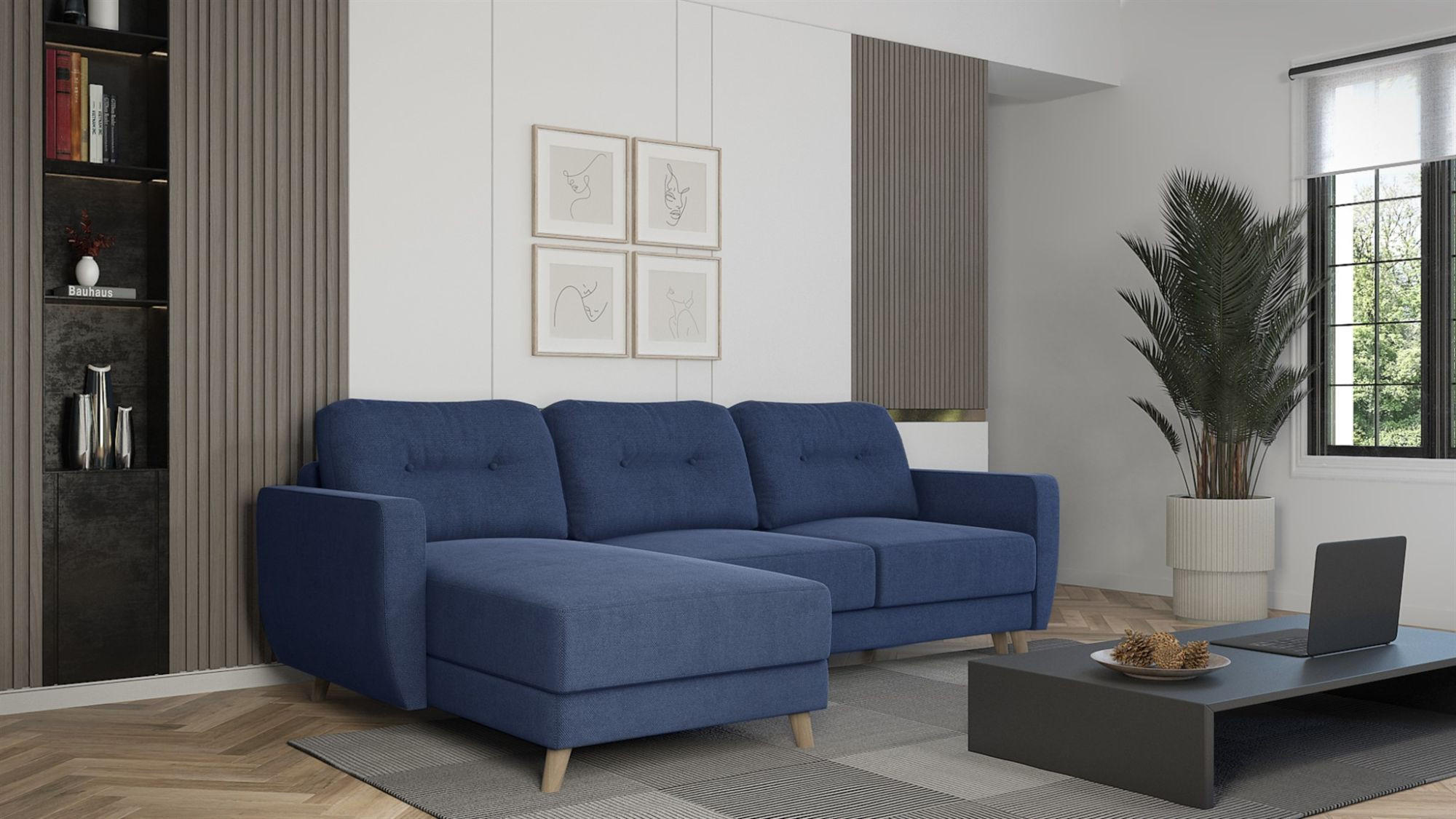 ECKSOFA Marlies In Sawana - Blau, Holzwerkstoff/Textil (233/140cm) - Fun Möbel