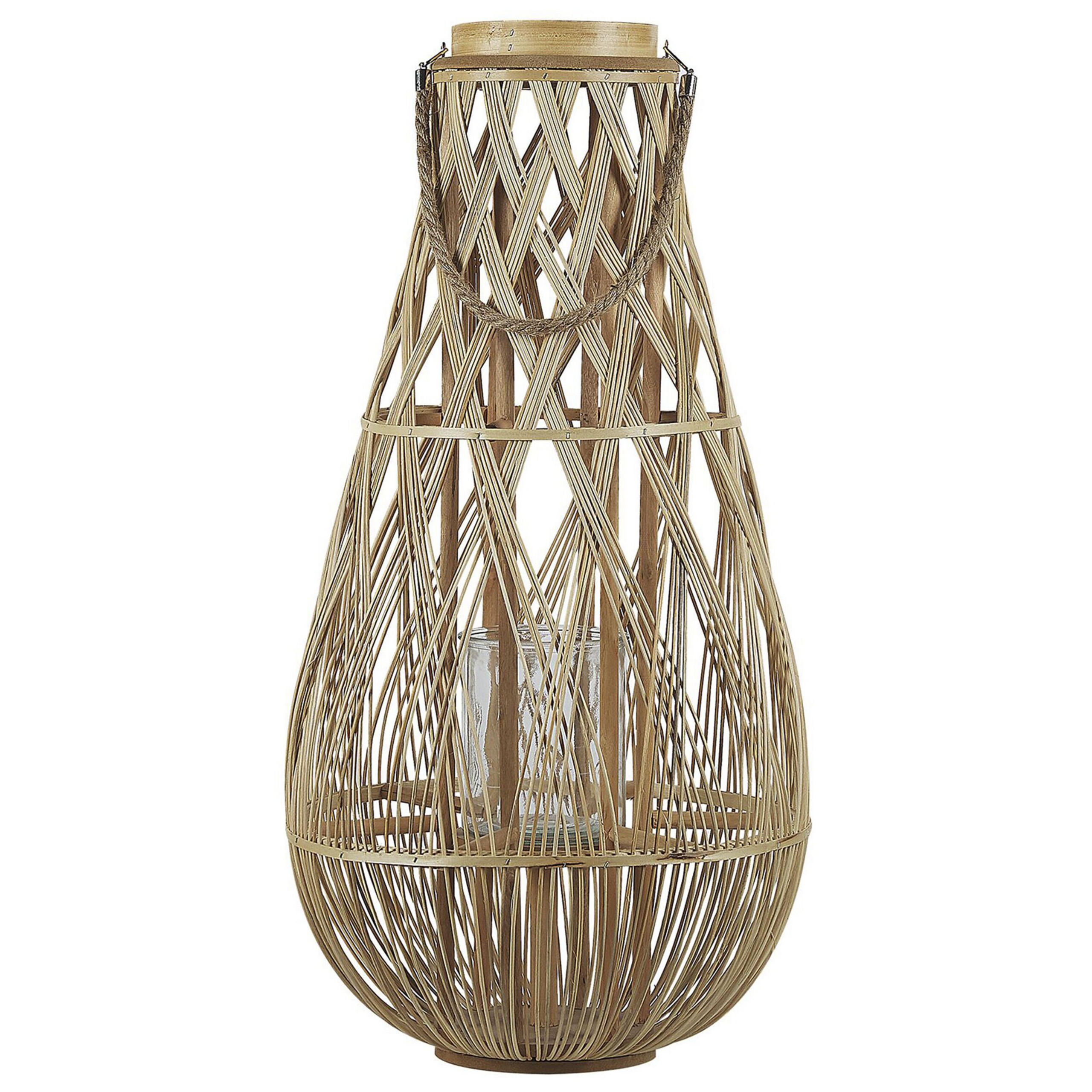 LATERNE Heller Holzfarbton Tonga - Hellbraun, Holz (39/77/39cm) - Beliani