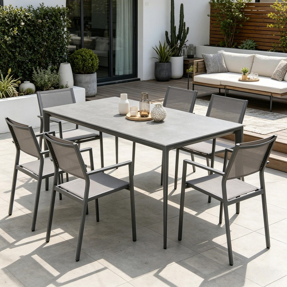 GARDEN ESSTISCH Platte & Stahl Grau, Matt - Grau, Metall (90/160/75cm) - Authentics